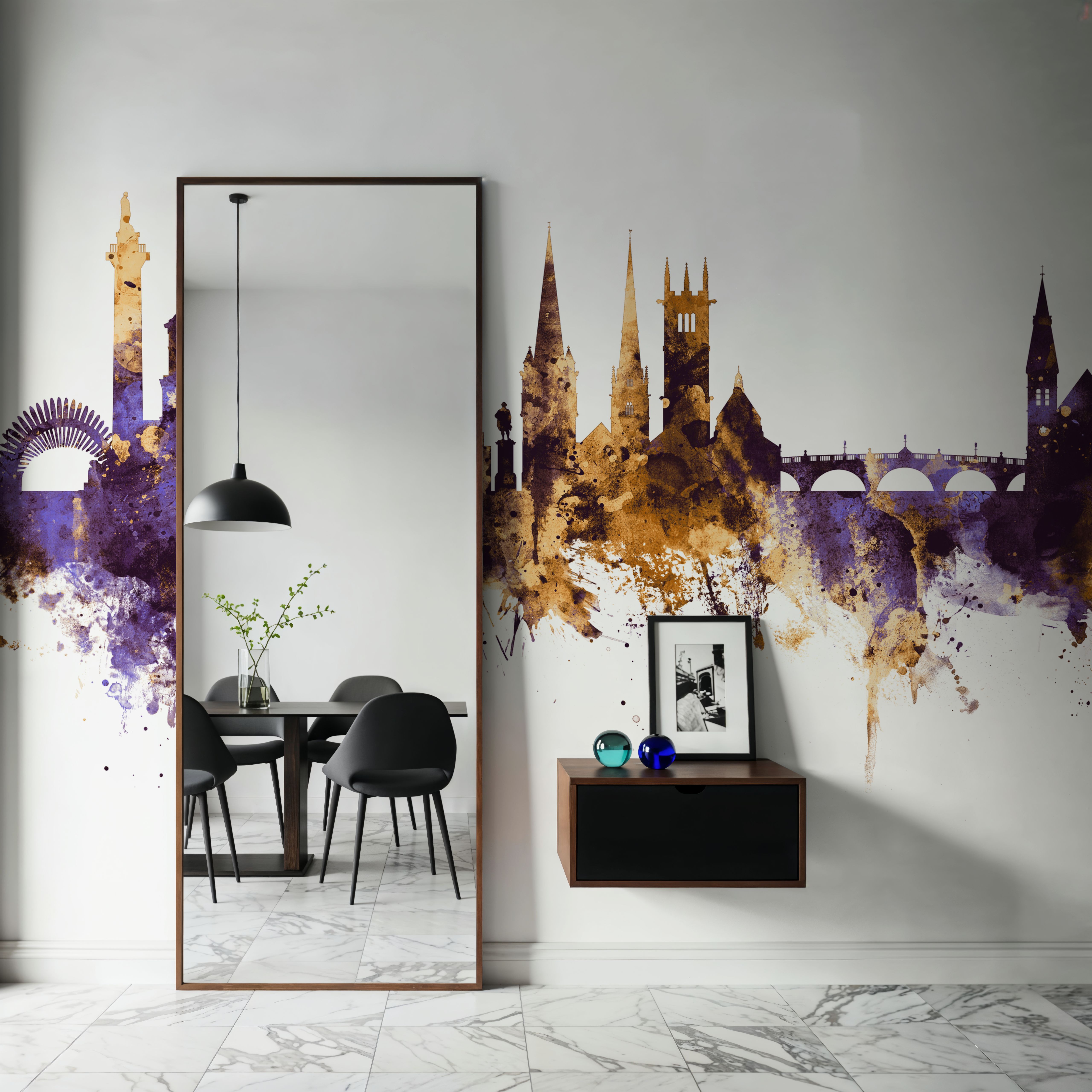 Shrewsbury England Skyline Purple & Gold