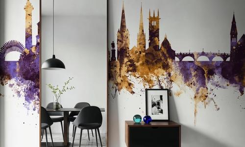 Shrewsbury England Skyline Purple & Gold