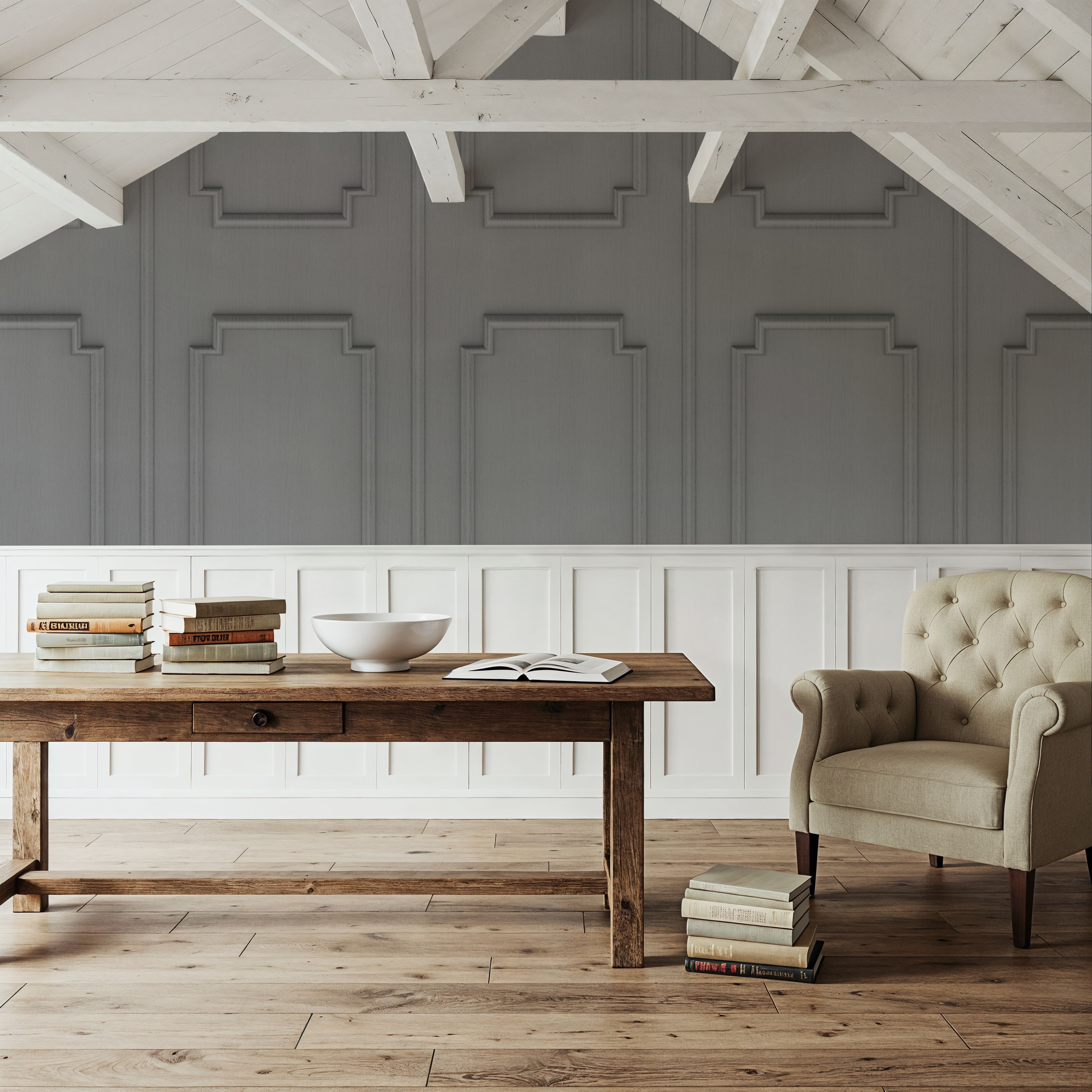 Faux Wall Panel Moulding, Soft Grey