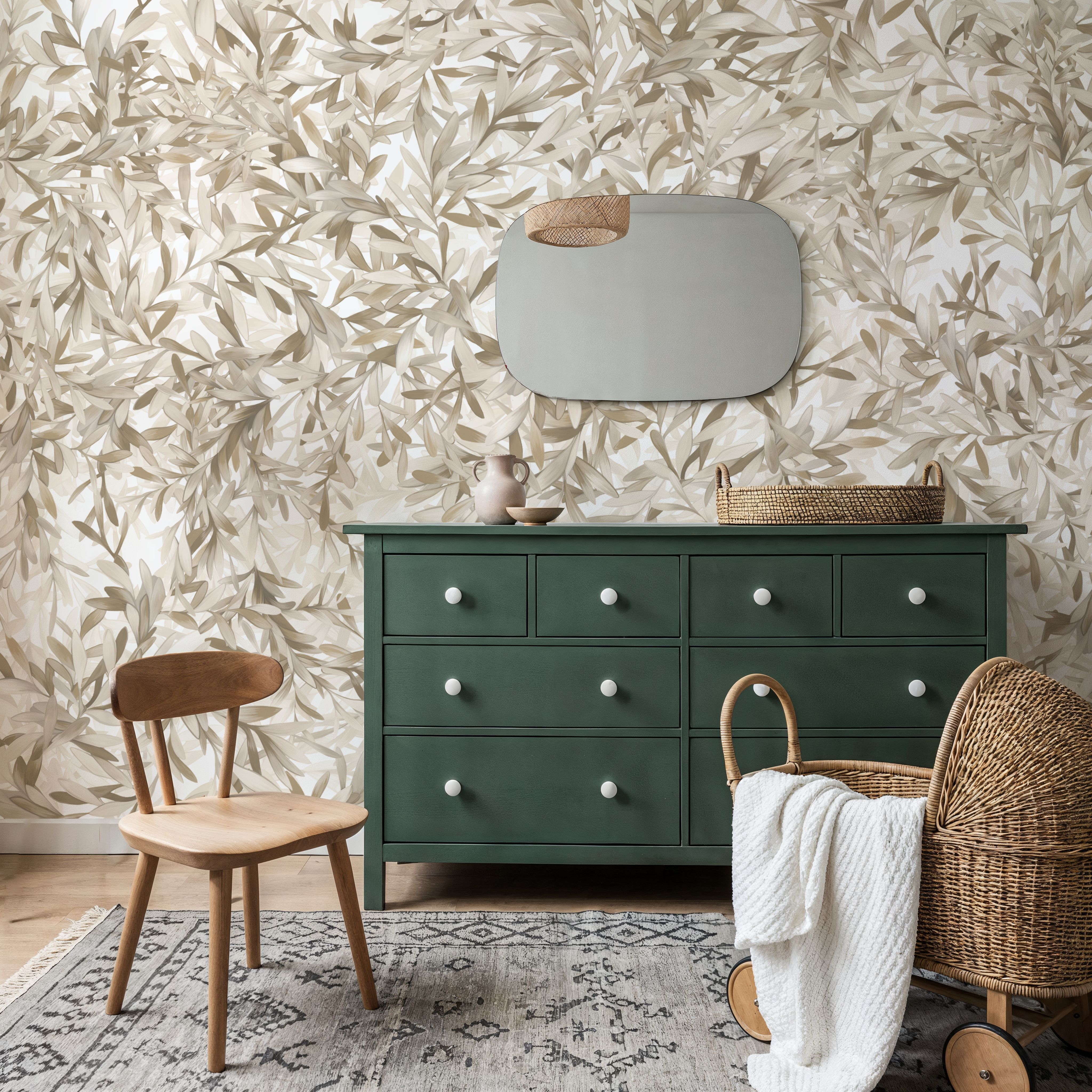 Wall Mural - Lush Canopy Ceiling, Beige - Foliage Nature mural wallpaper - Brown - Kids' Room - Wallism US - Premium, Textured or Peel & Stick