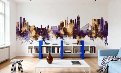 Rotterdam The Netherands Skyline Purple & Gold