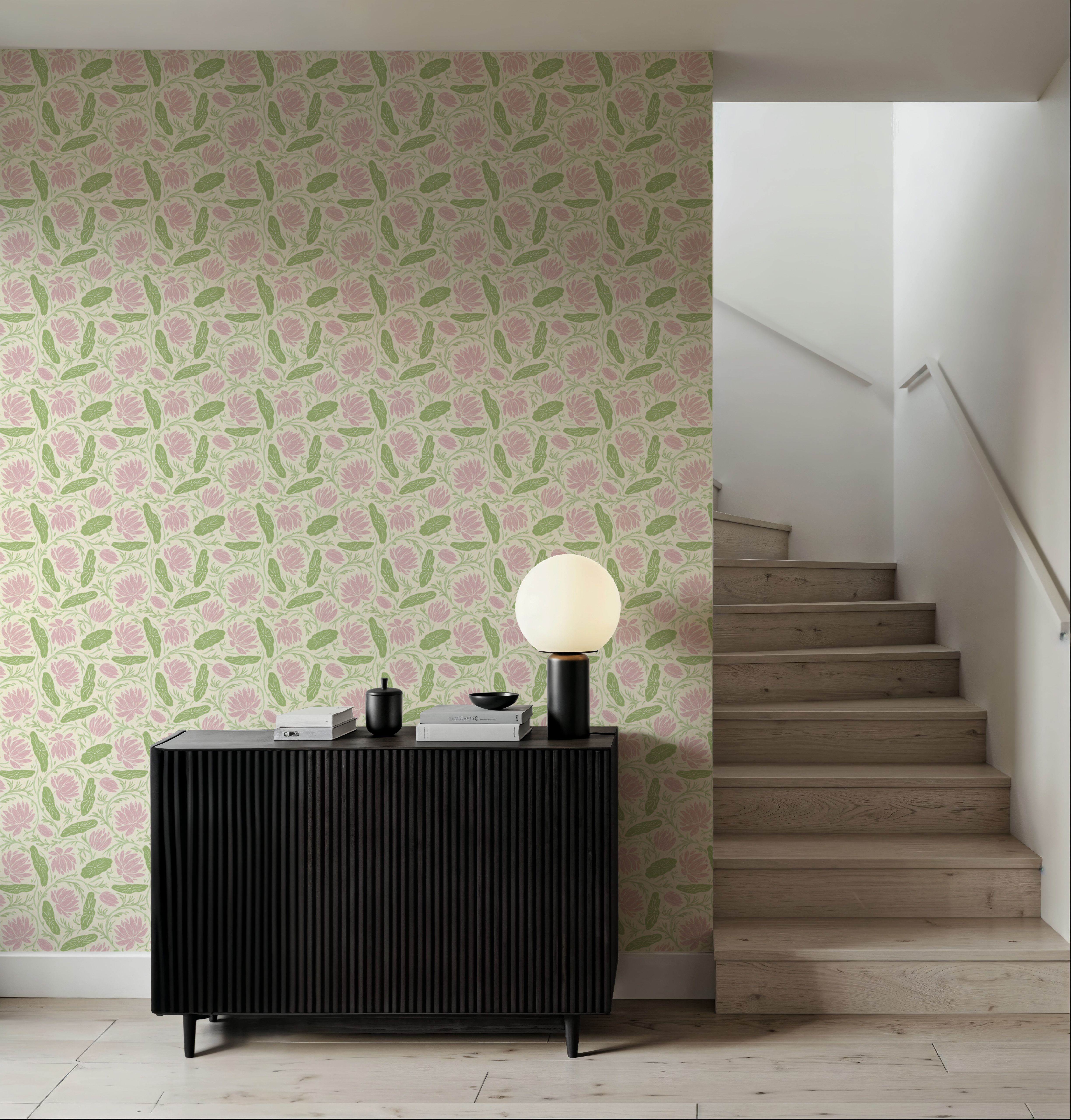 Block Print Lotus, Rose Garden, Papel de parede
