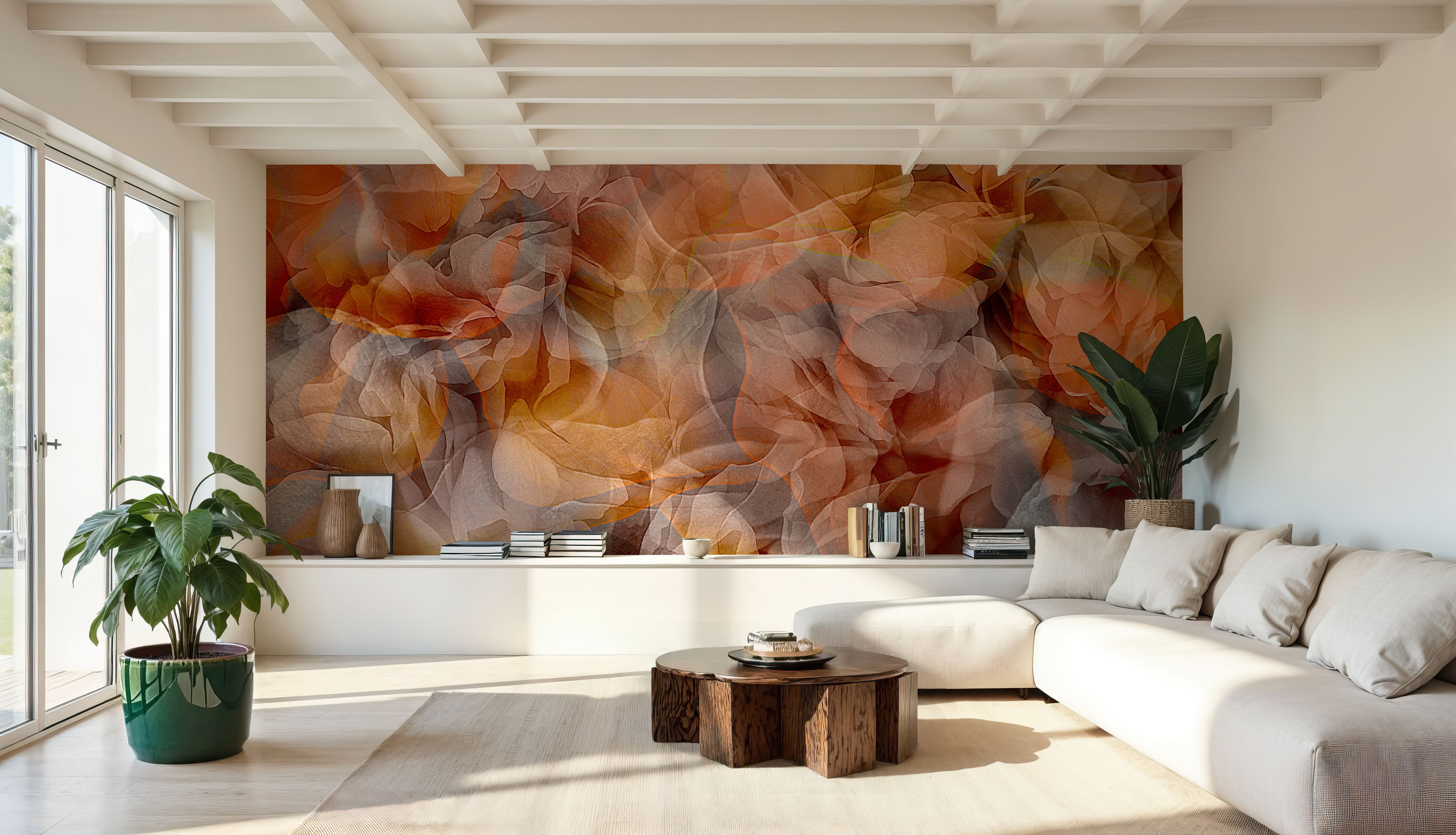 Sunset Floral Waves, Papel de parede