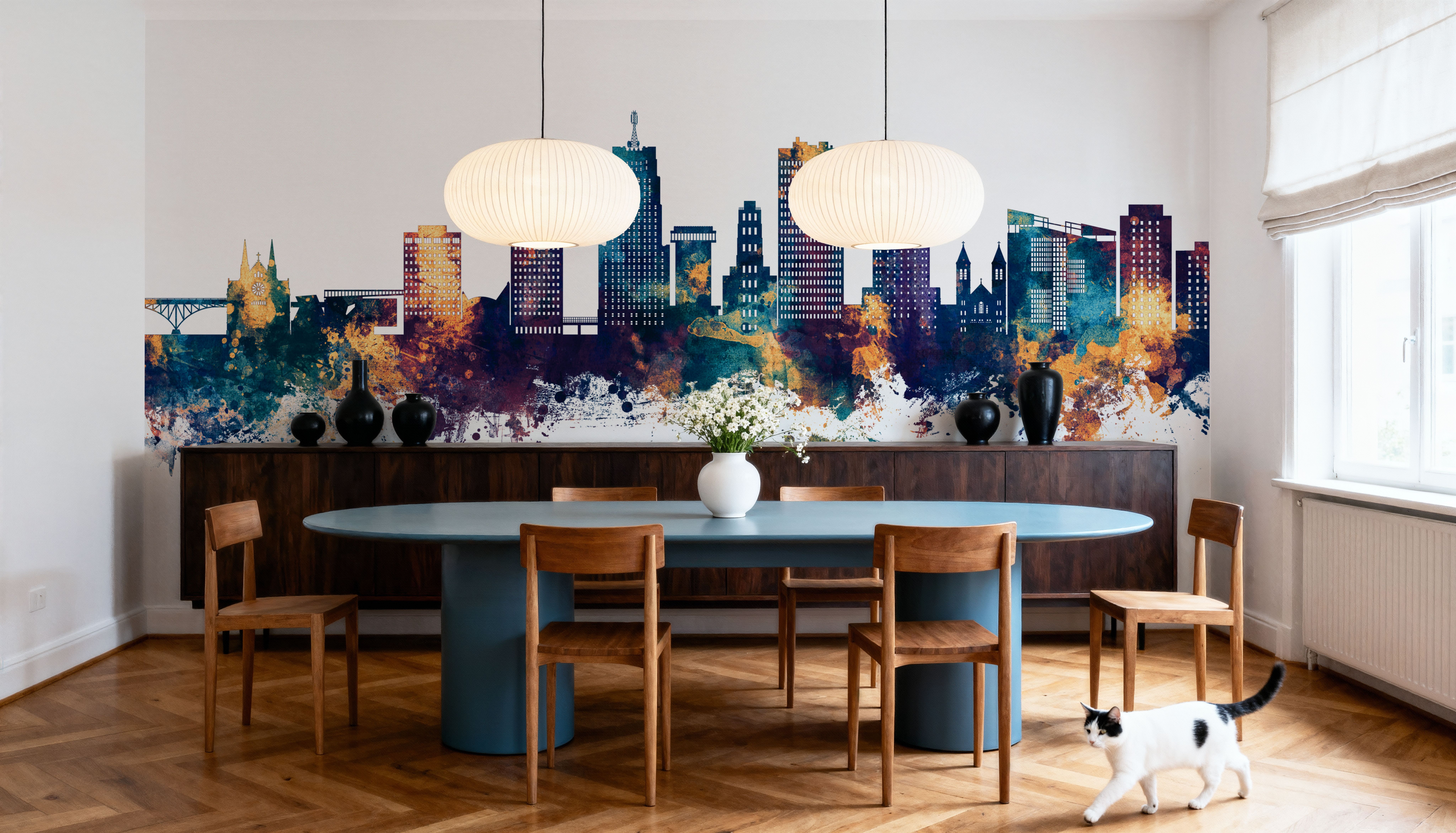 Akron Ohio Skyline Blue & Bronze