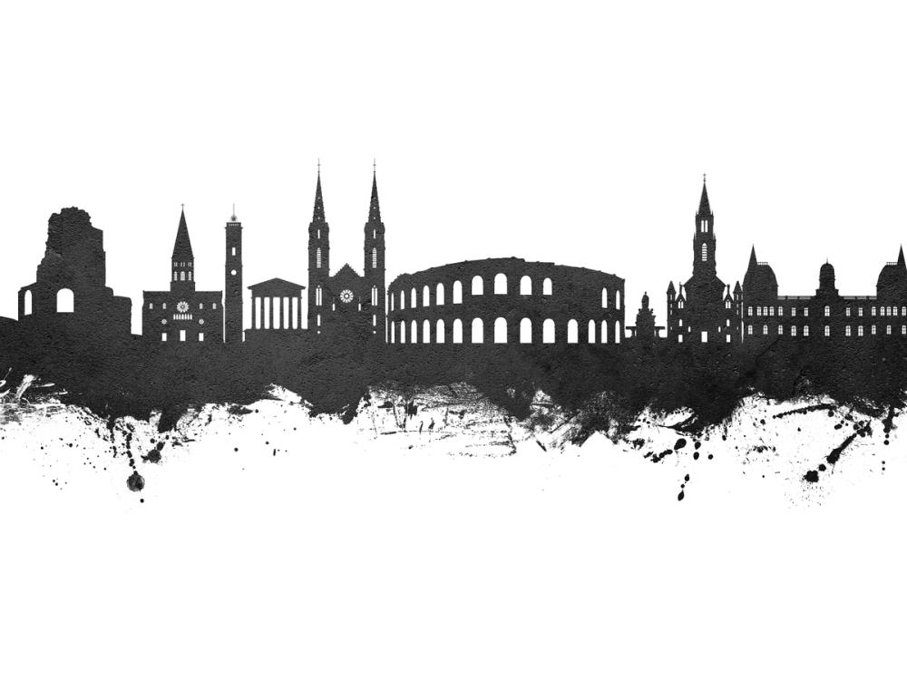 Nîmes France Skyline Black & White