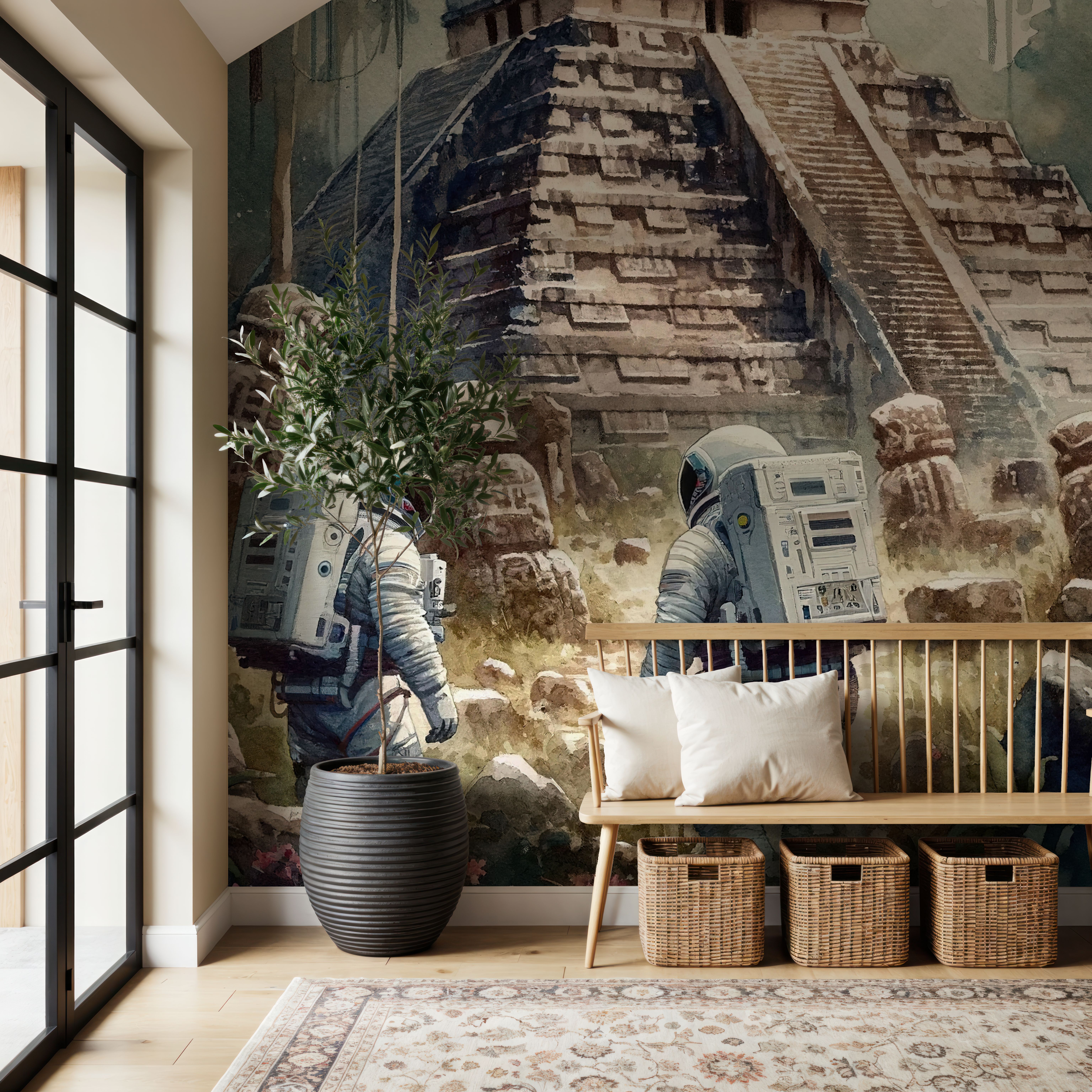 Astronauts Exploring Ancient Pyramid Ruins