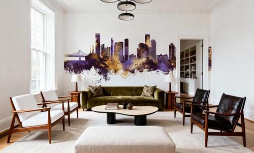 Queens New York Skyline Purple & Gold