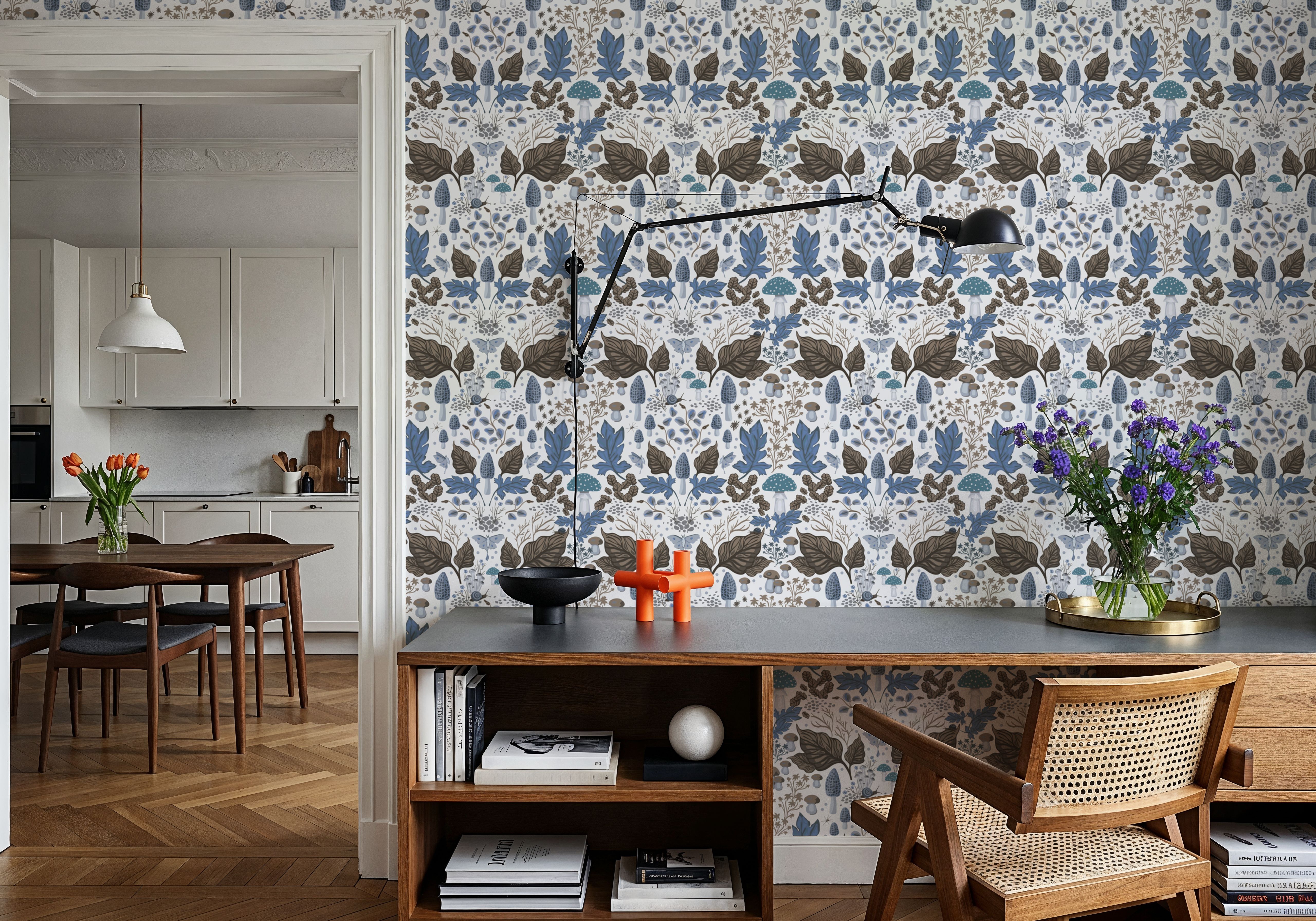 Autumn Forest Illustration, Light Blue, Wallpaper