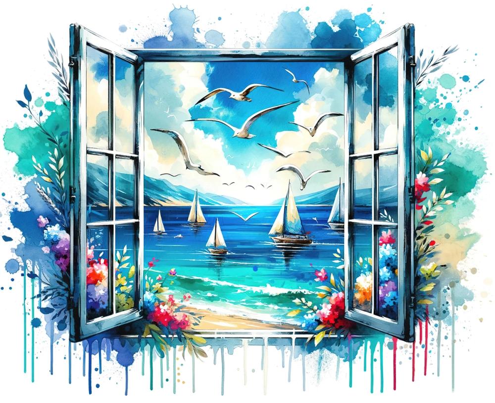 Seaside View from Open Window