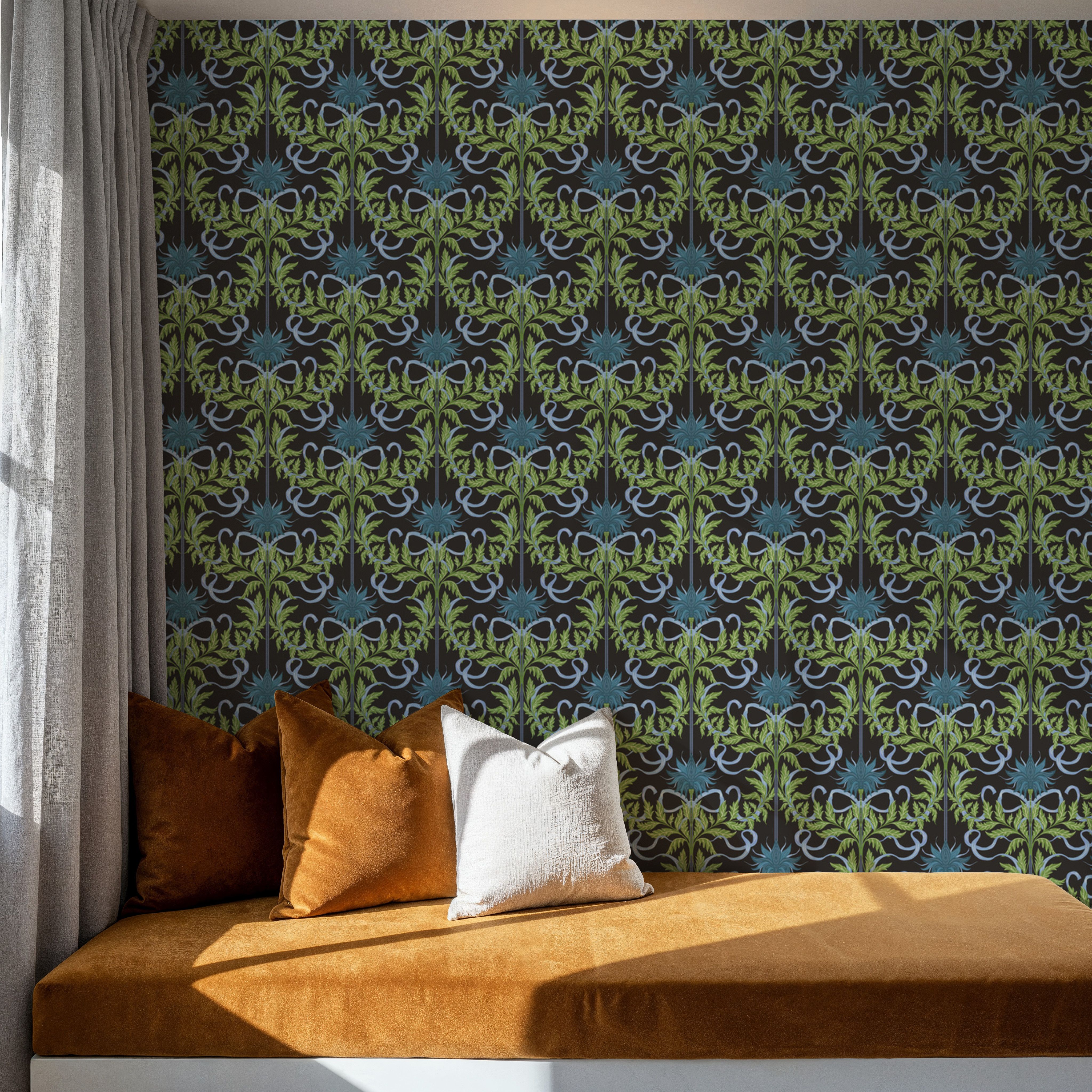 Floral Damask & Bows, Midnight