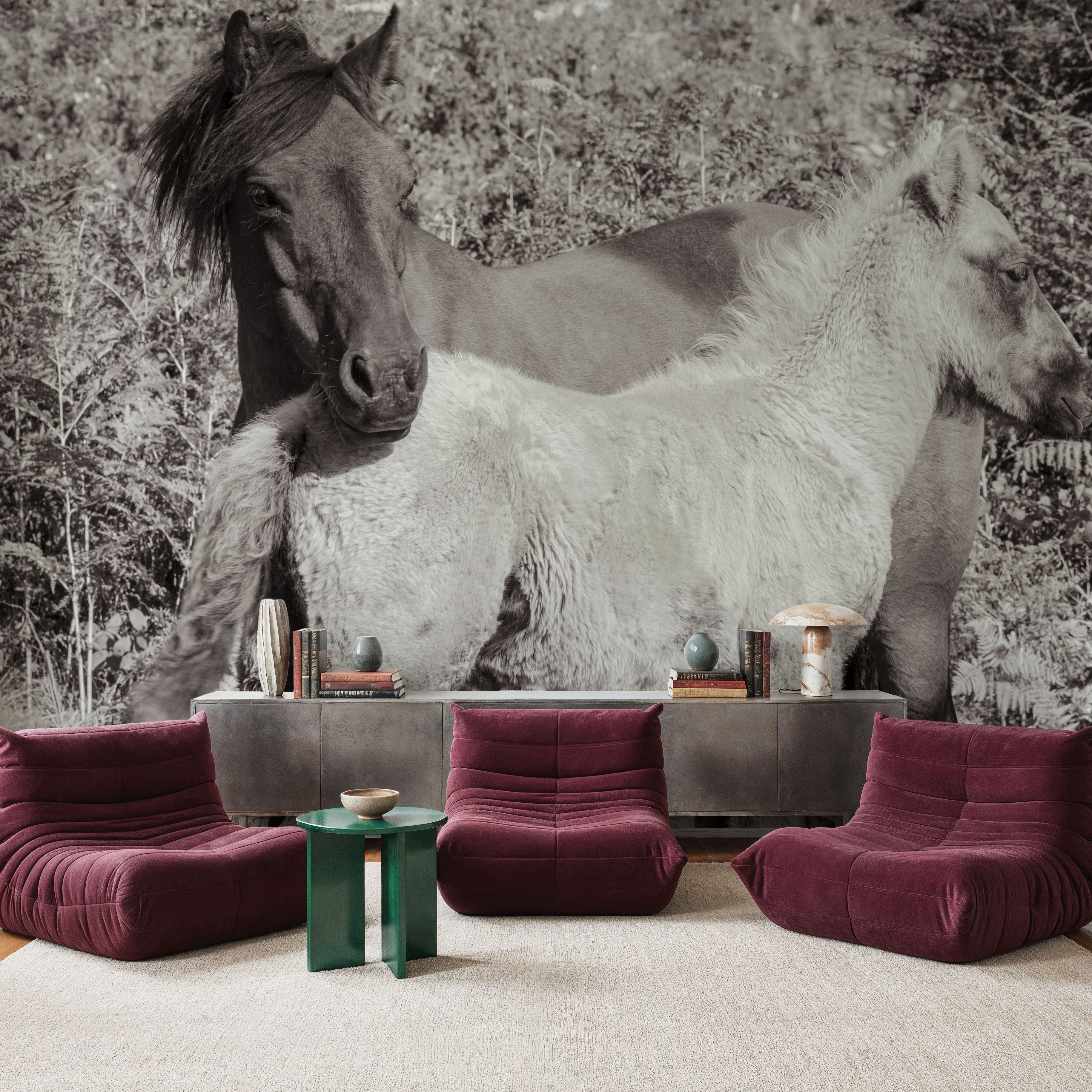 Wall Mural - Dartmoor Ponies V - Foliage Nature mural wallpaper - Dining Room - Wallism US - Premium, Textured or Peel & Stick