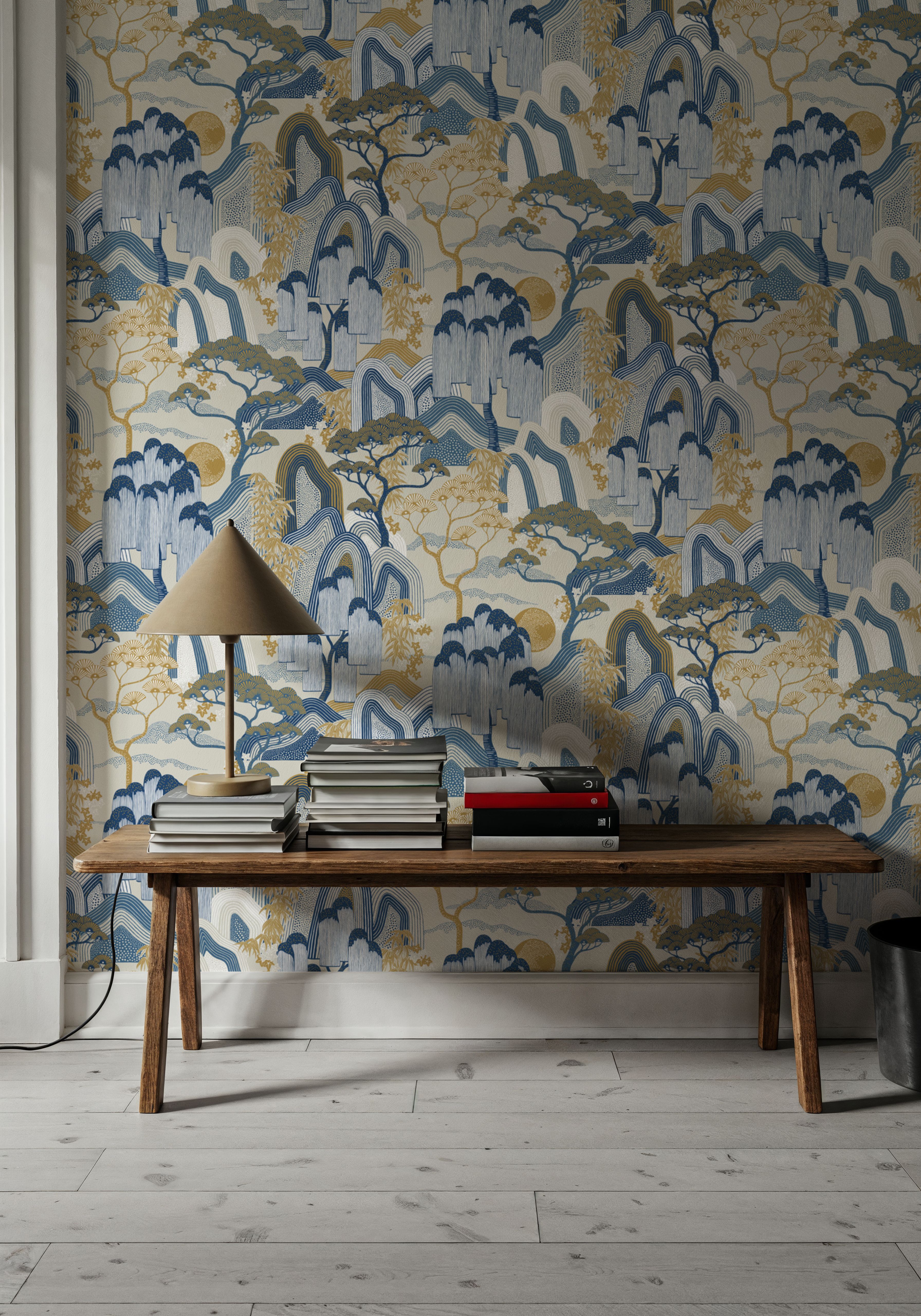 Whispers of the Mountain Pattern, White, Wallpaper