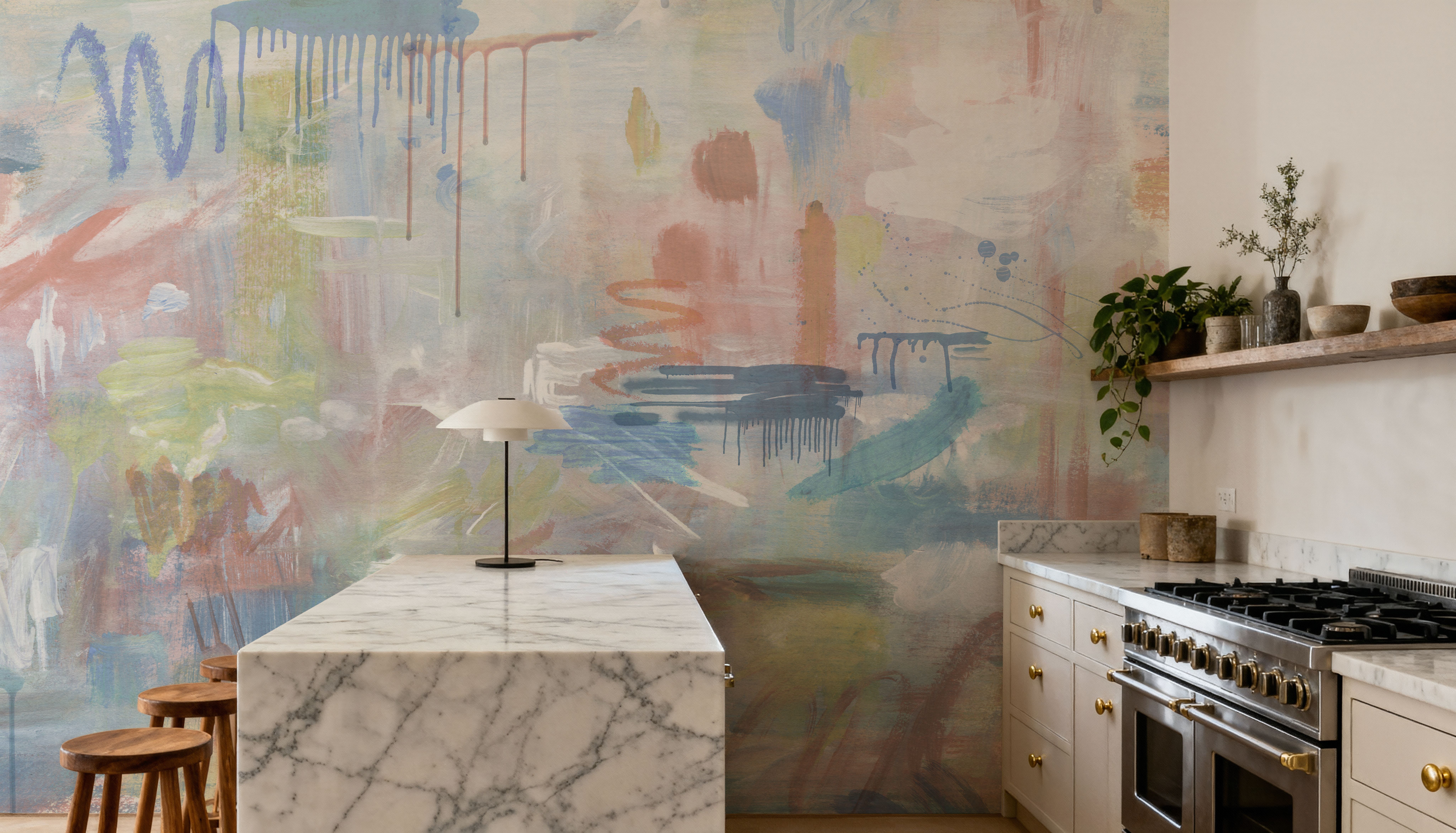 Splashy Paints, Light Blue, Wallpaper