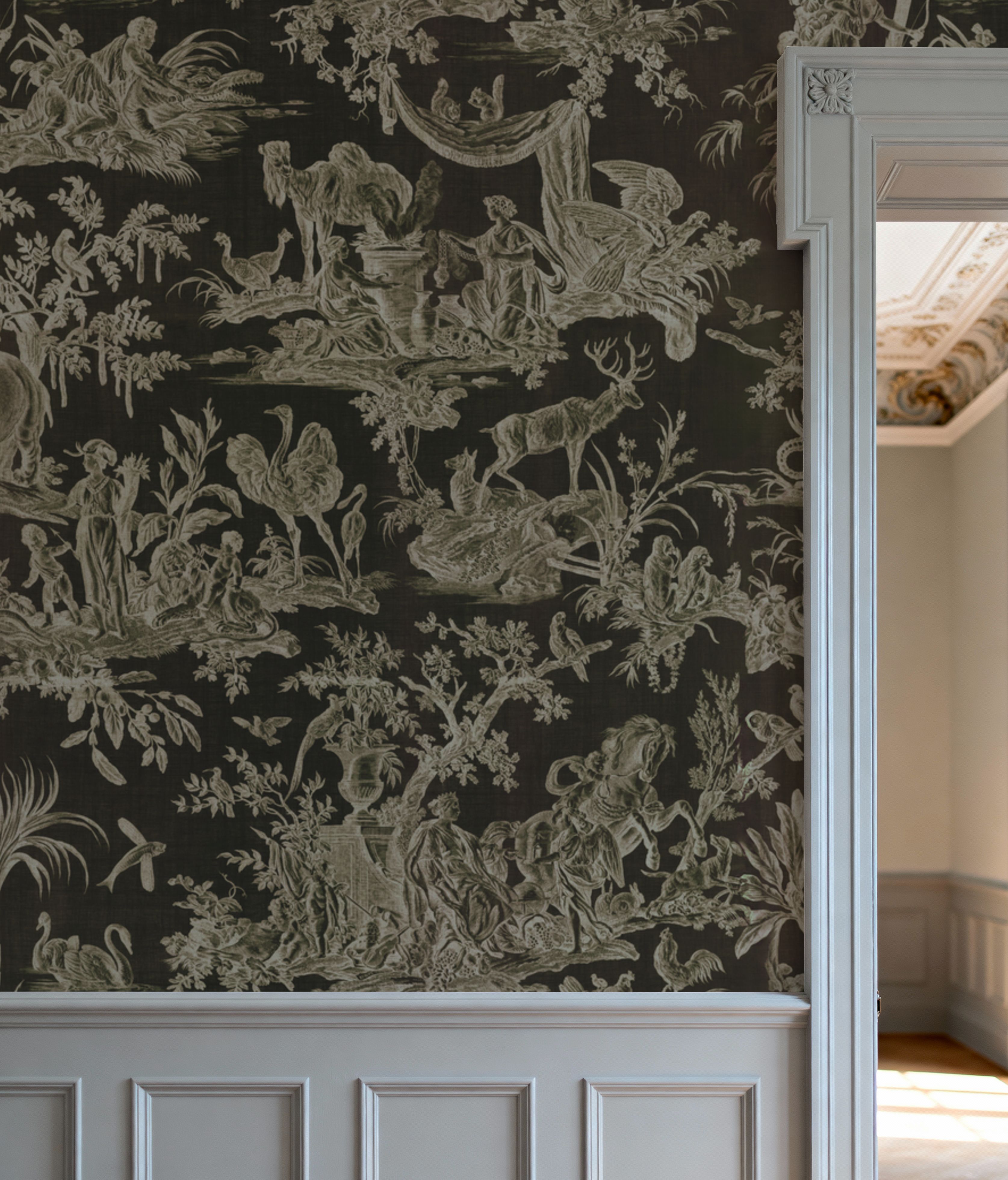 Patinated Linen Toile de Jouy, Ink