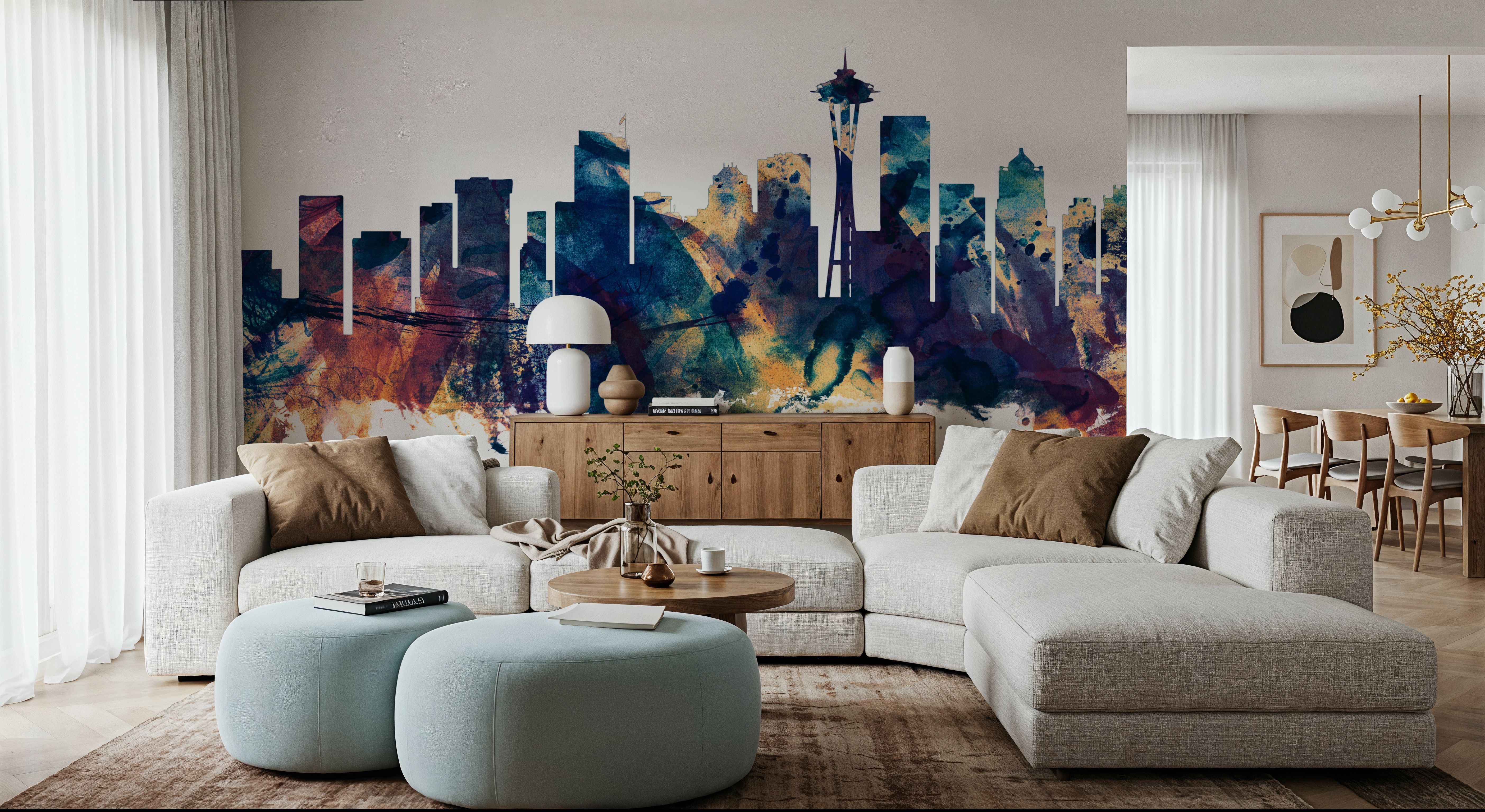 Seattle Skyline Blue & Bronze