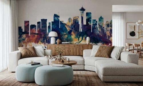 Seattle Skyline Blue & Bronze