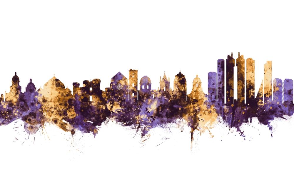 Naples Italy Skyline Purple & Gold