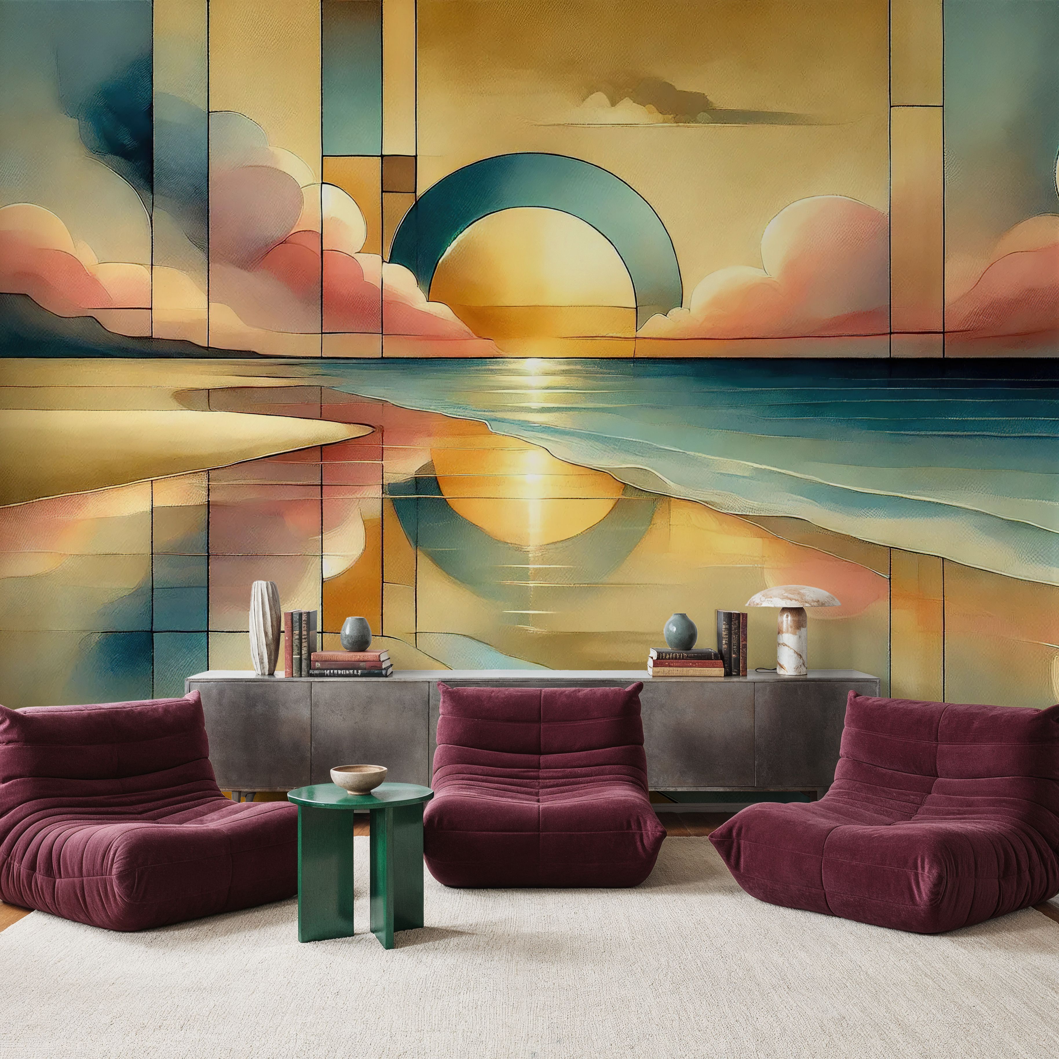 Golden Sunset Vista in Art Deco