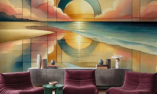 Golden Sunset Vista in Art Deco