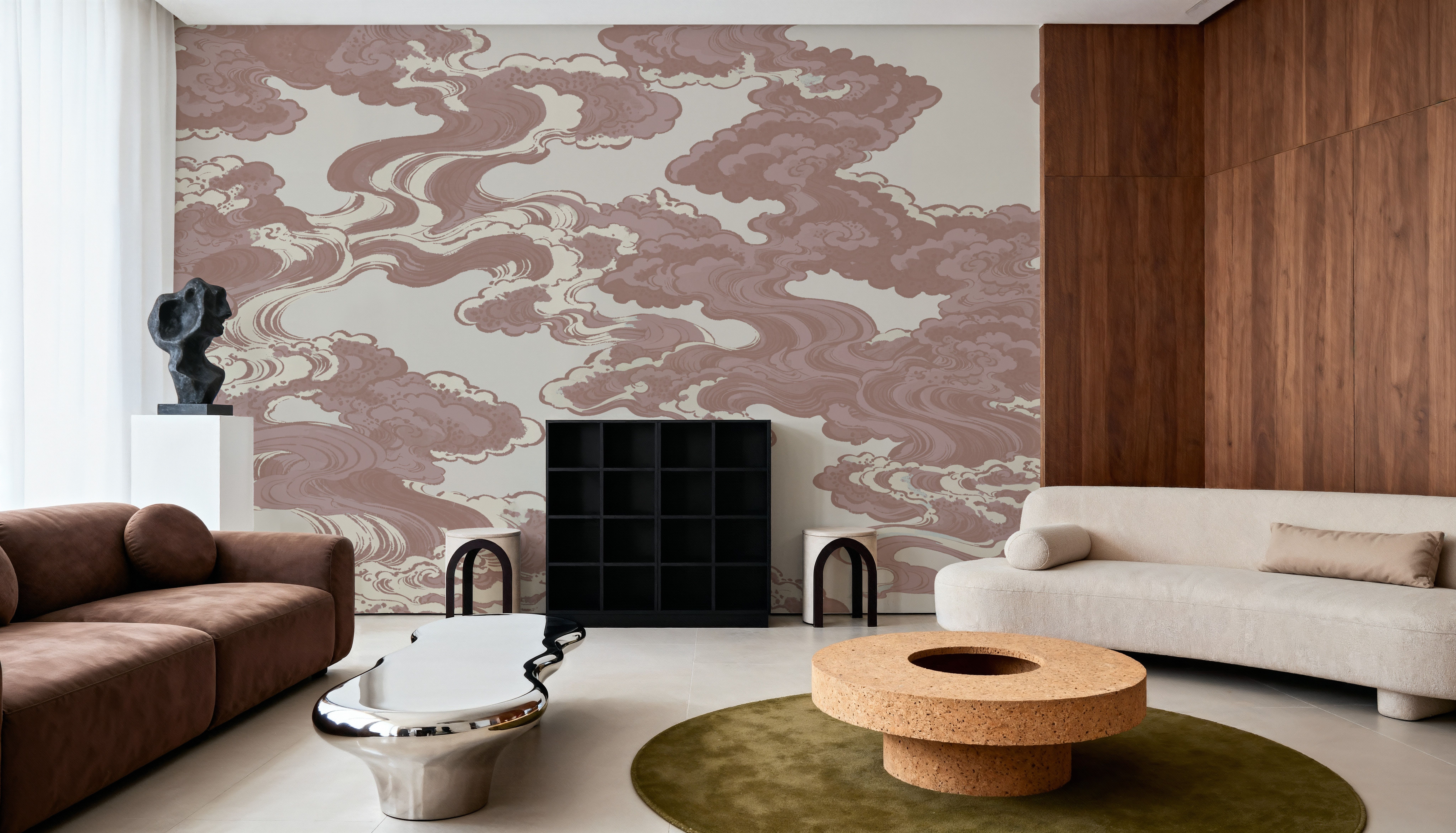 Ukiyo-e Clouds, Dusty Rose, Wallpaper