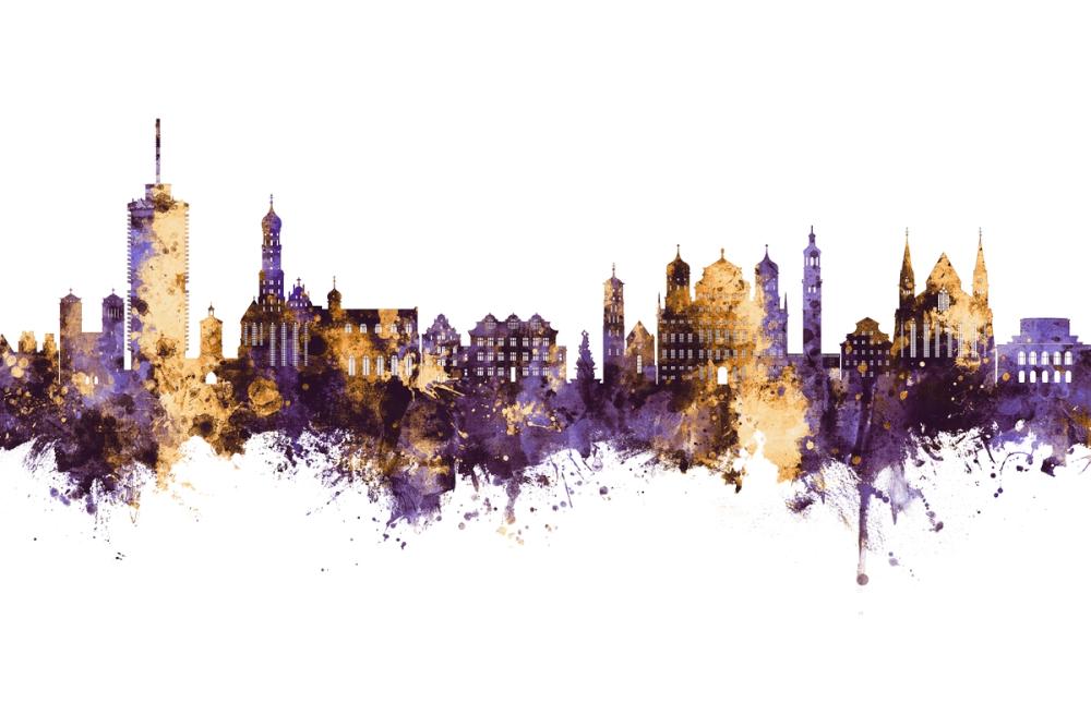 Augsburg Germany Skyline Purple & Gold
