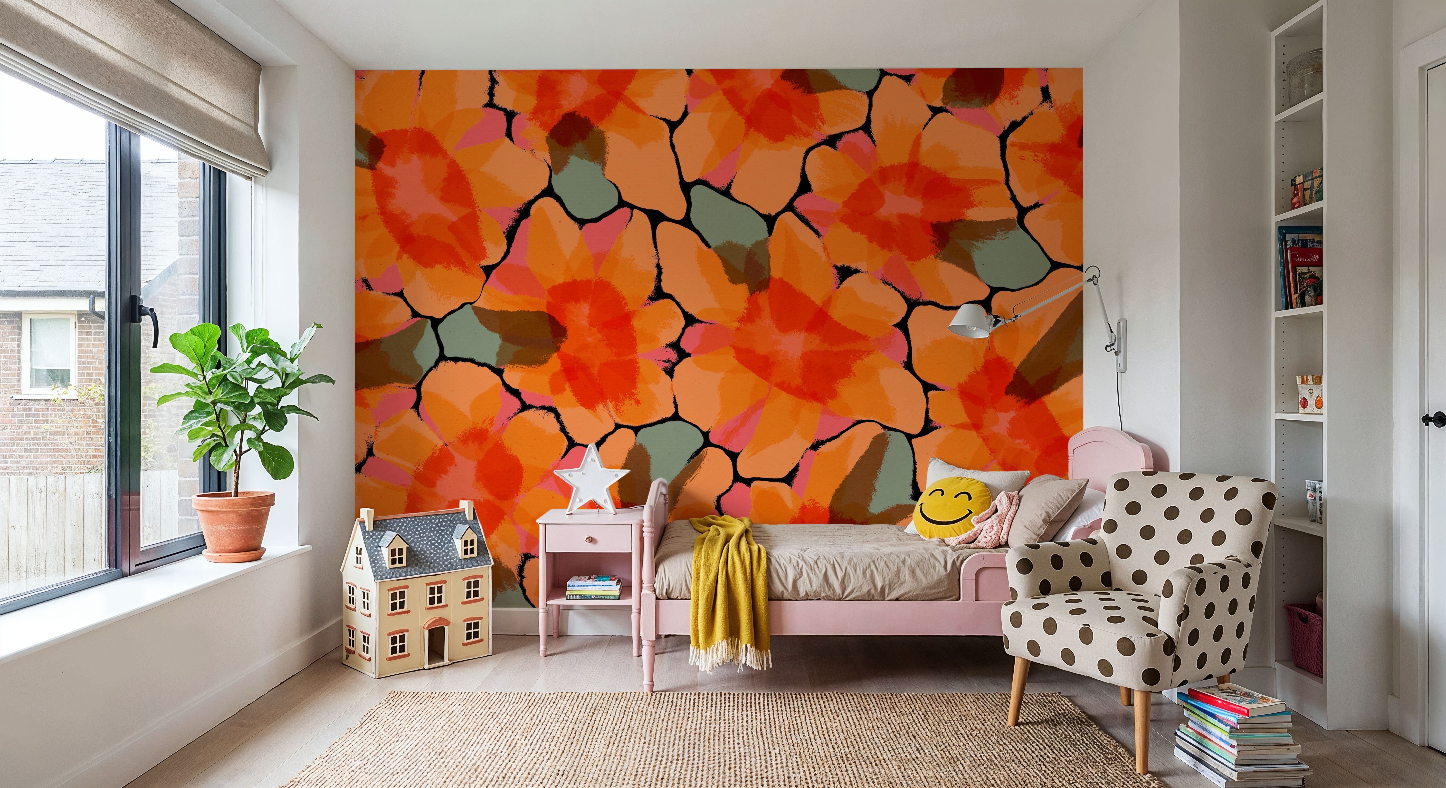 Orange Big Flowers, Wallpaper