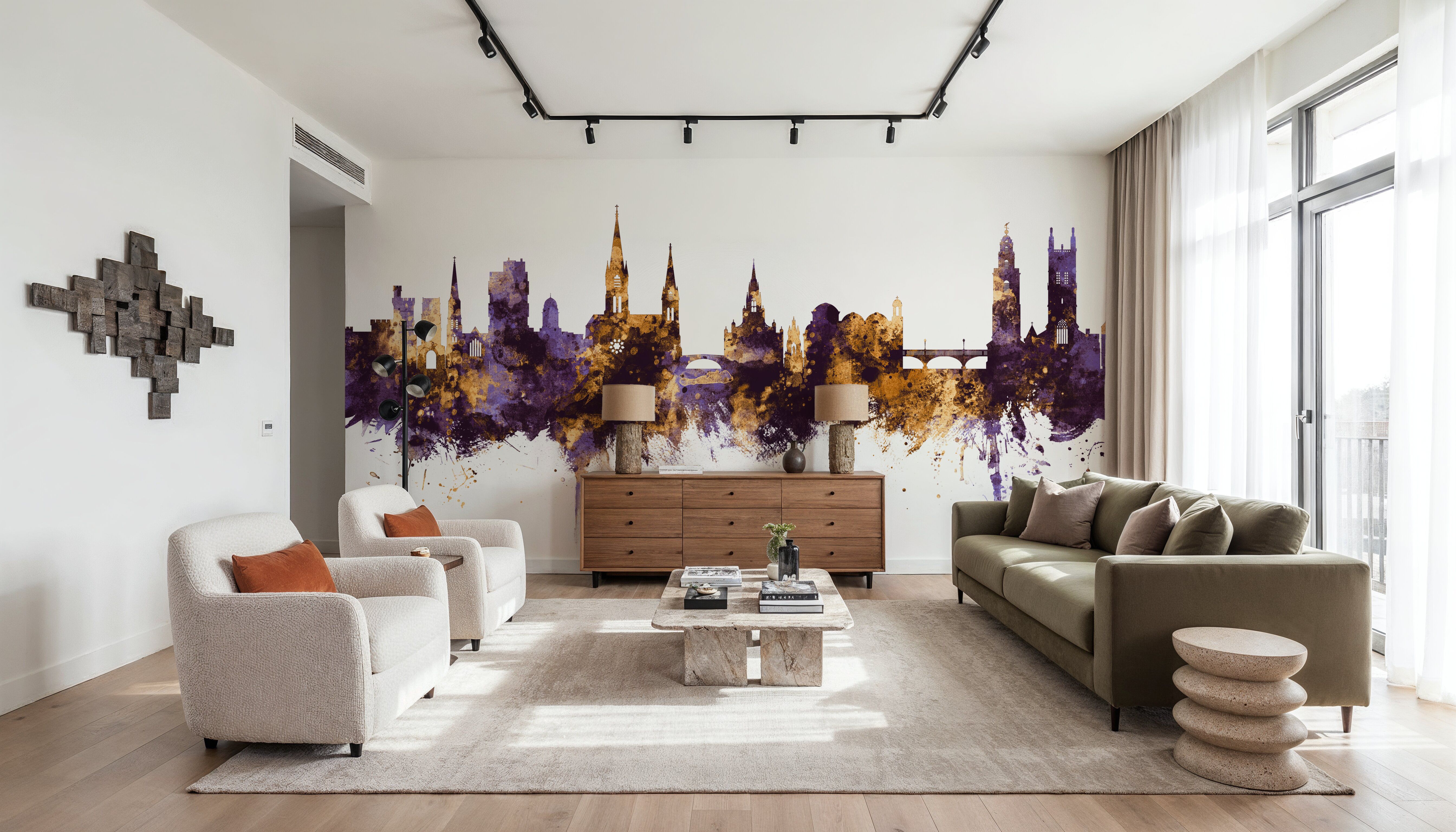 Cork Ireland Skyline Purple & Gold, Papel pintado