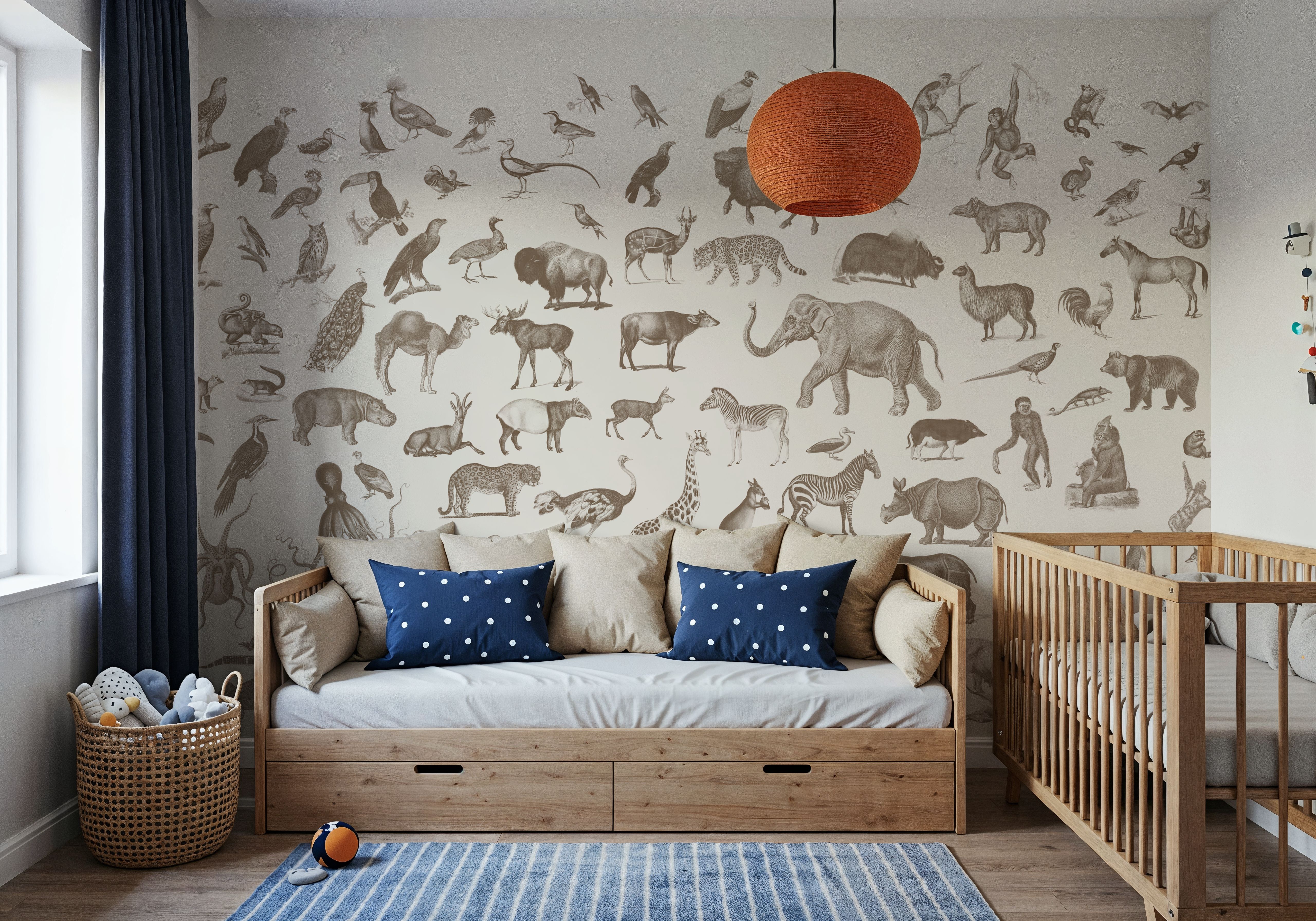 Vintage Animals, Beige, Wallpaper