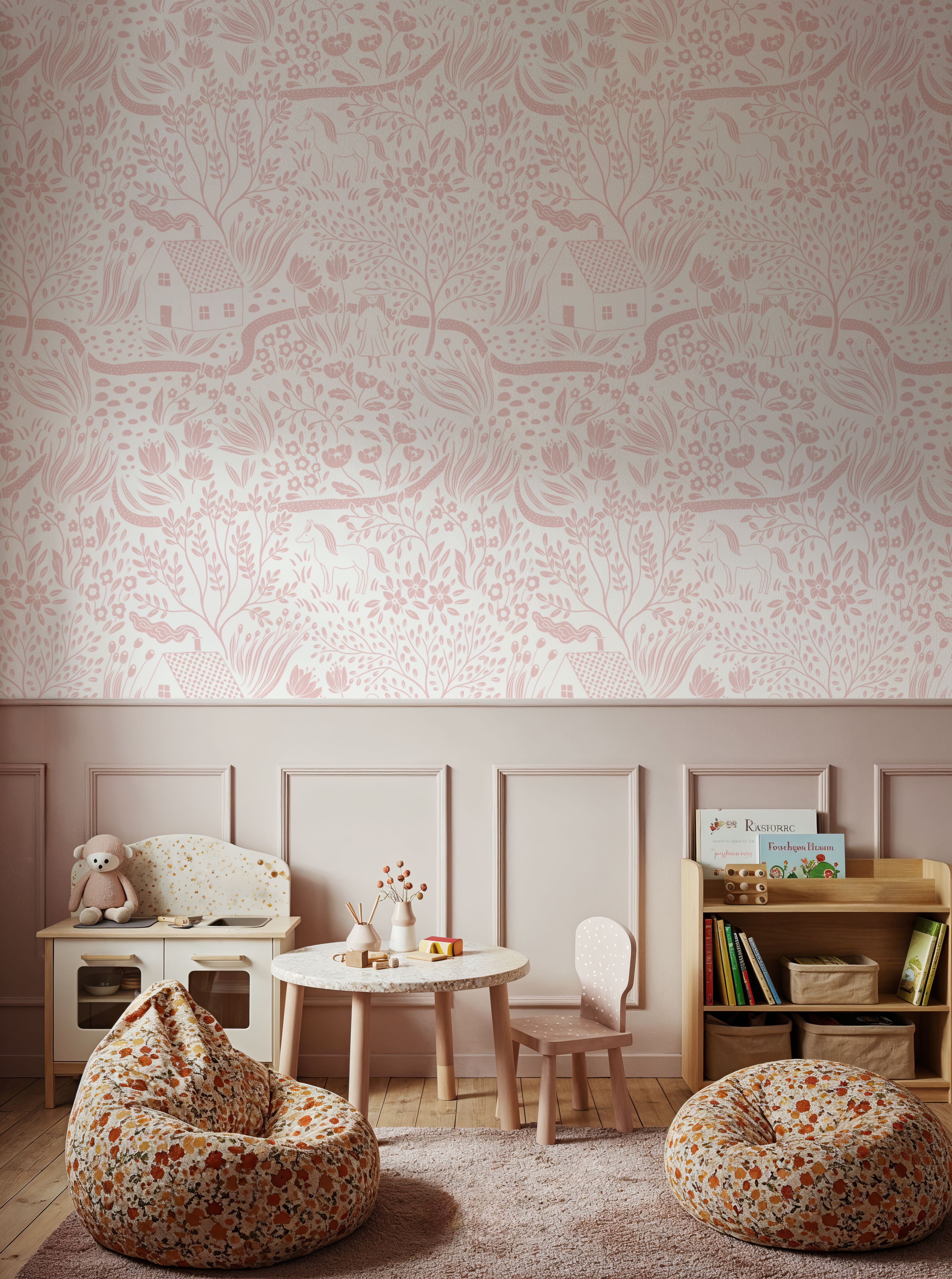 Countryside, Pink on White