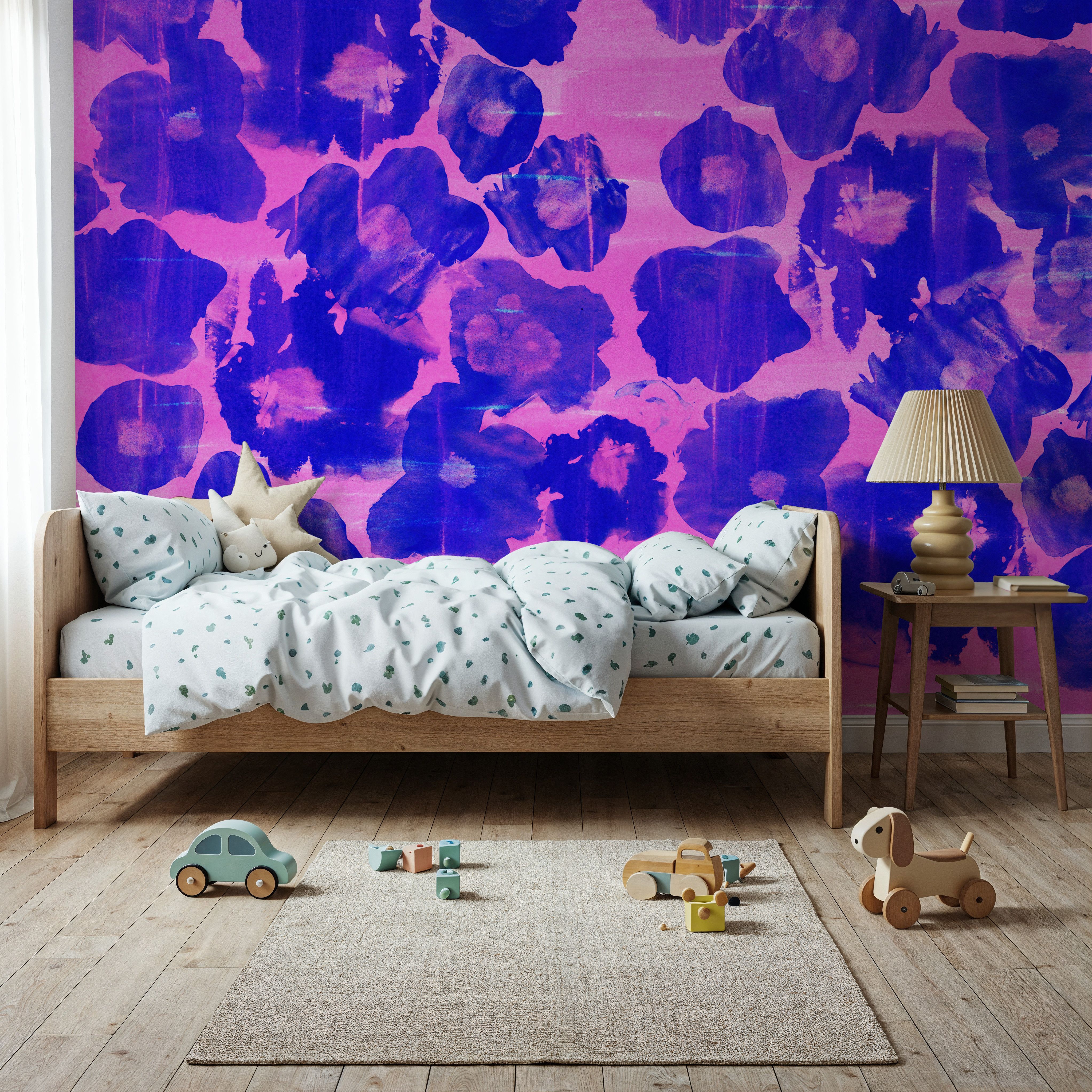 Flower Poufs, Indigo on Pink