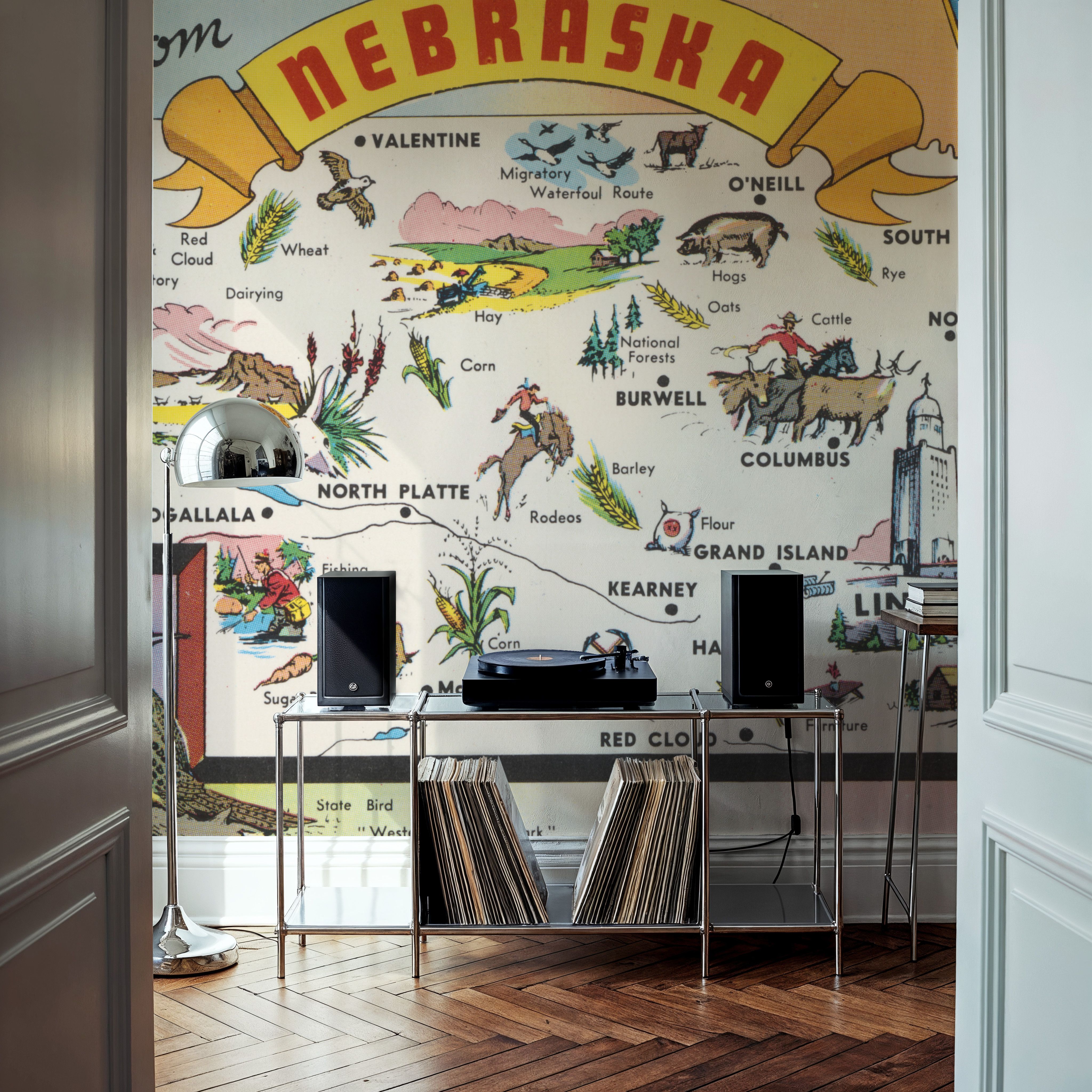 Greetings from Nebraska Map - Screenprint Postcard