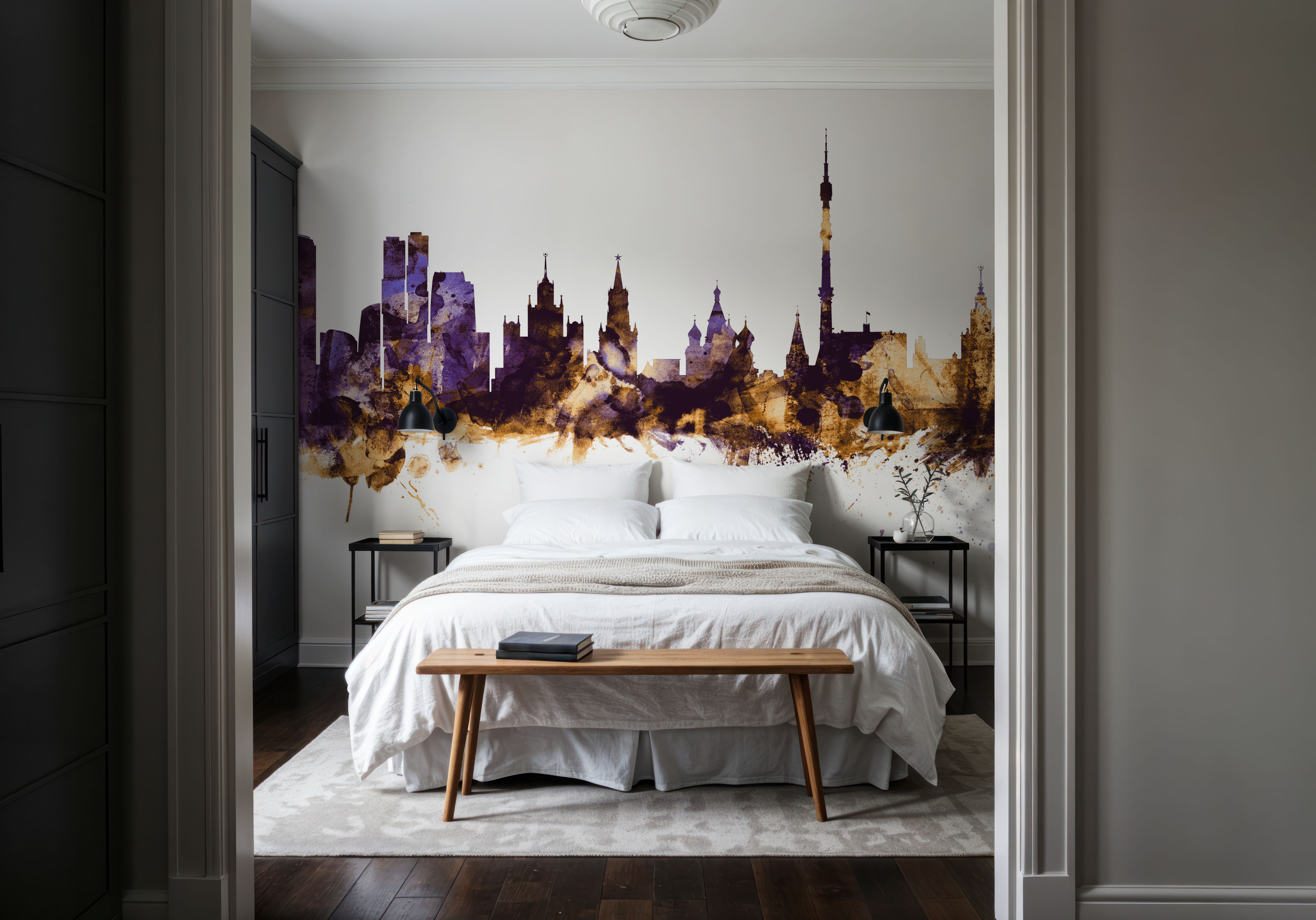 Moscow Russia Skyline Purple & Gold