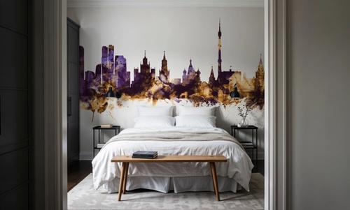Moscow Russia Skyline Purple & Gold