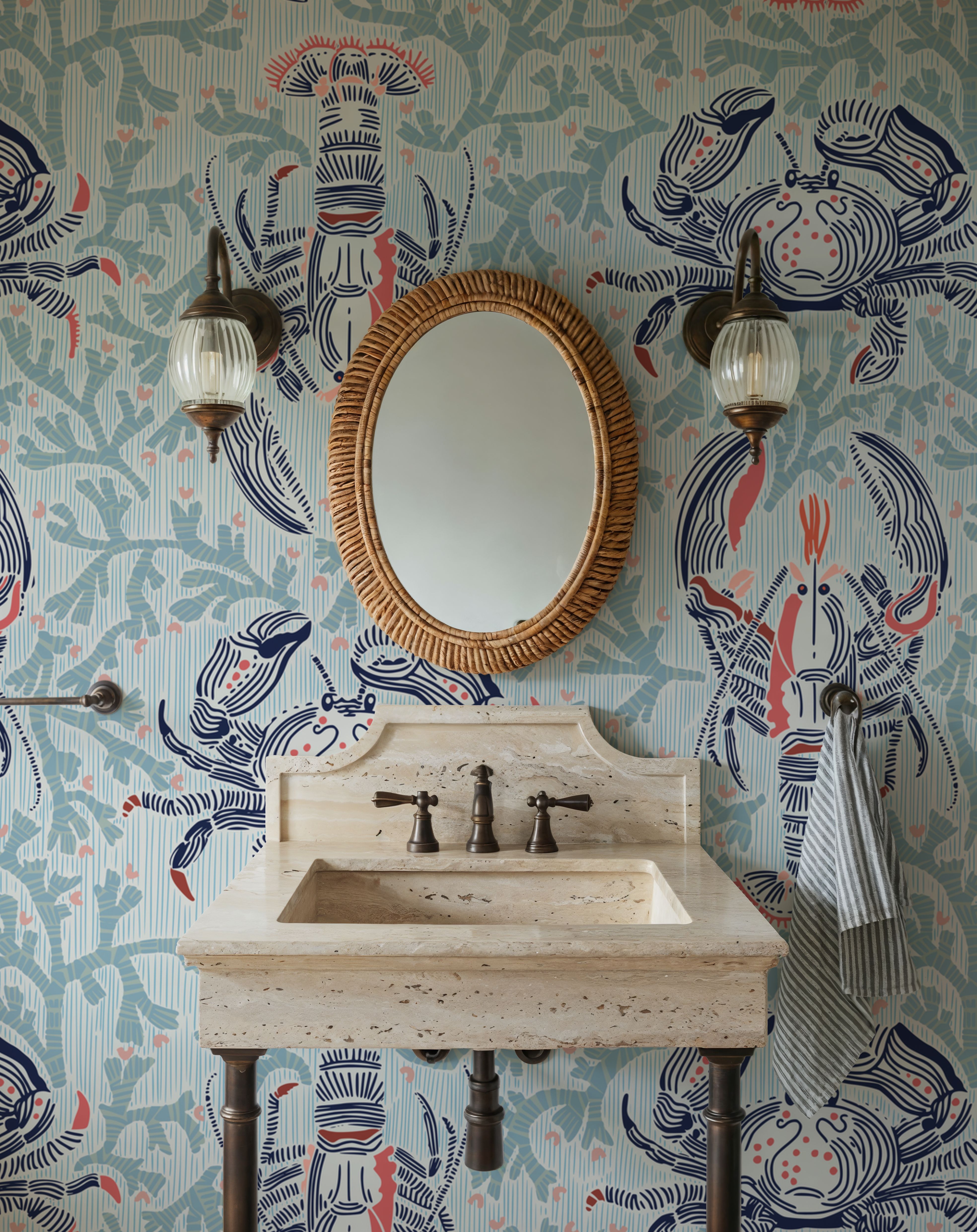 Lobster and Crab Coastal Nostalgia, Mint, Wallpaper