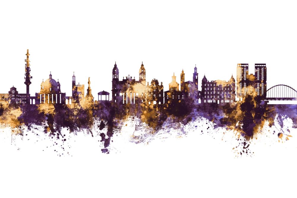 Pamplona Spain Skyline Purple & Gold