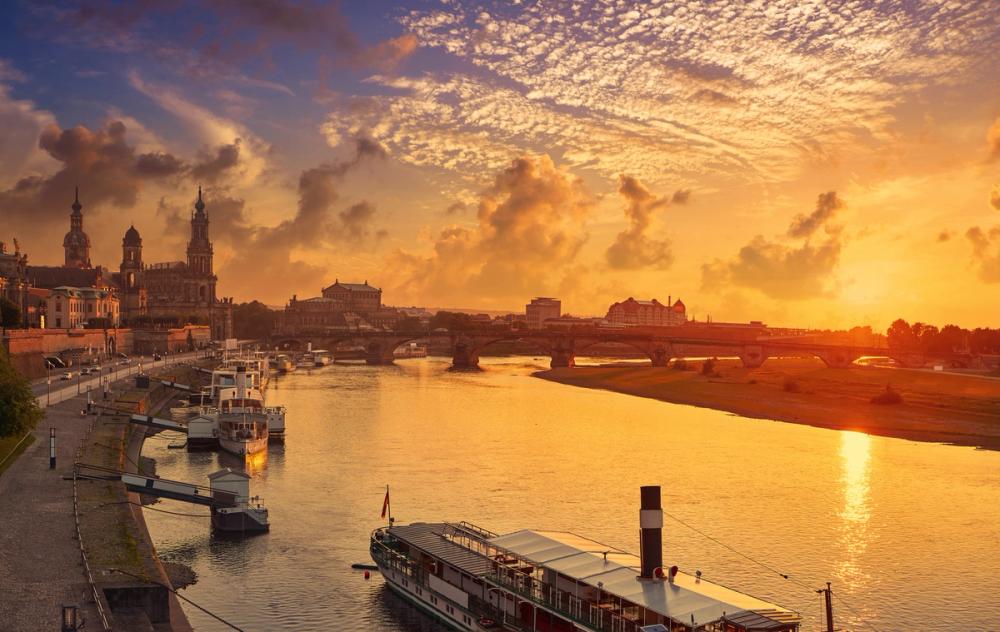 Dresden and Elbe River at Sunset 