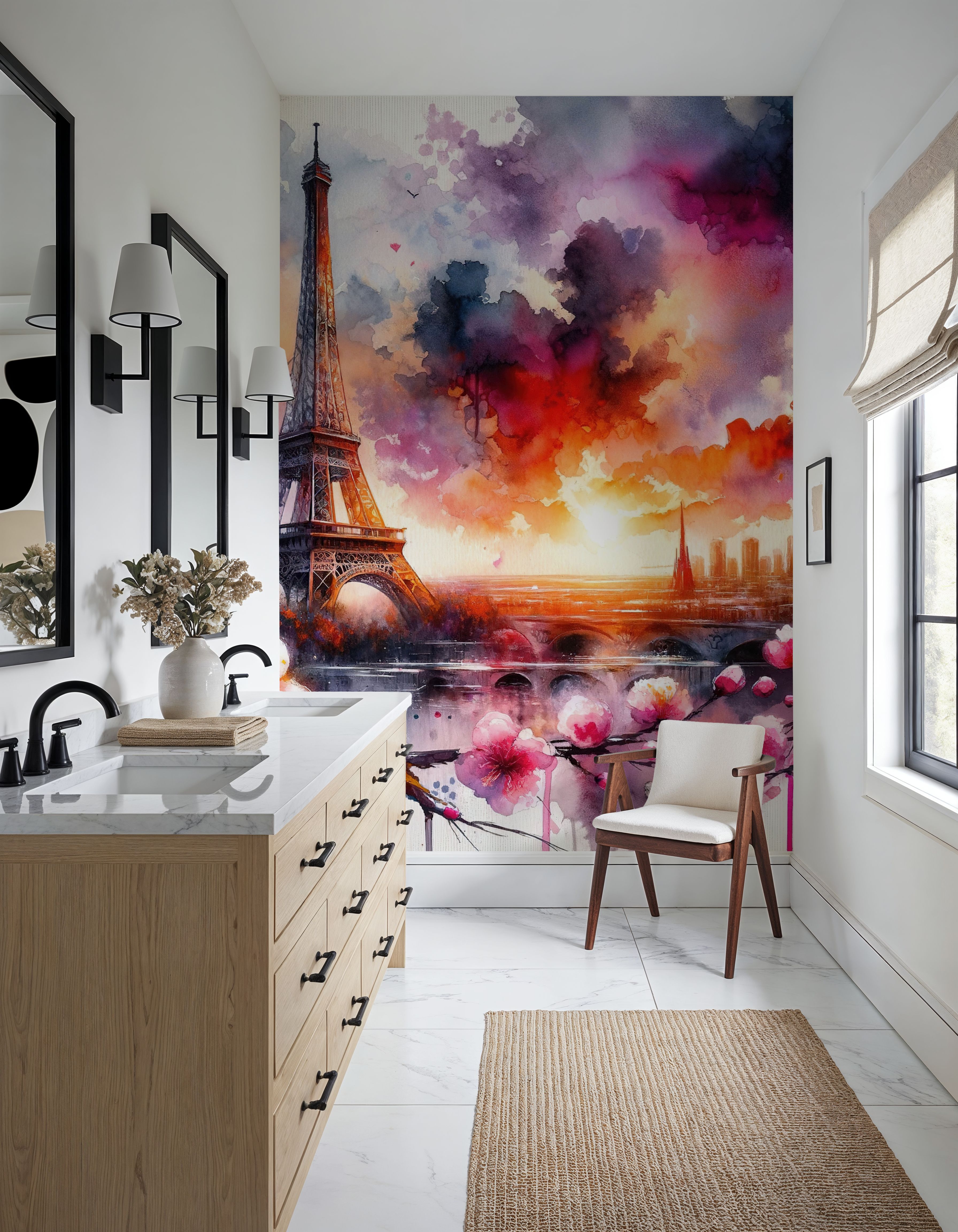 Watercolor Floral Paris Eiffel Tower