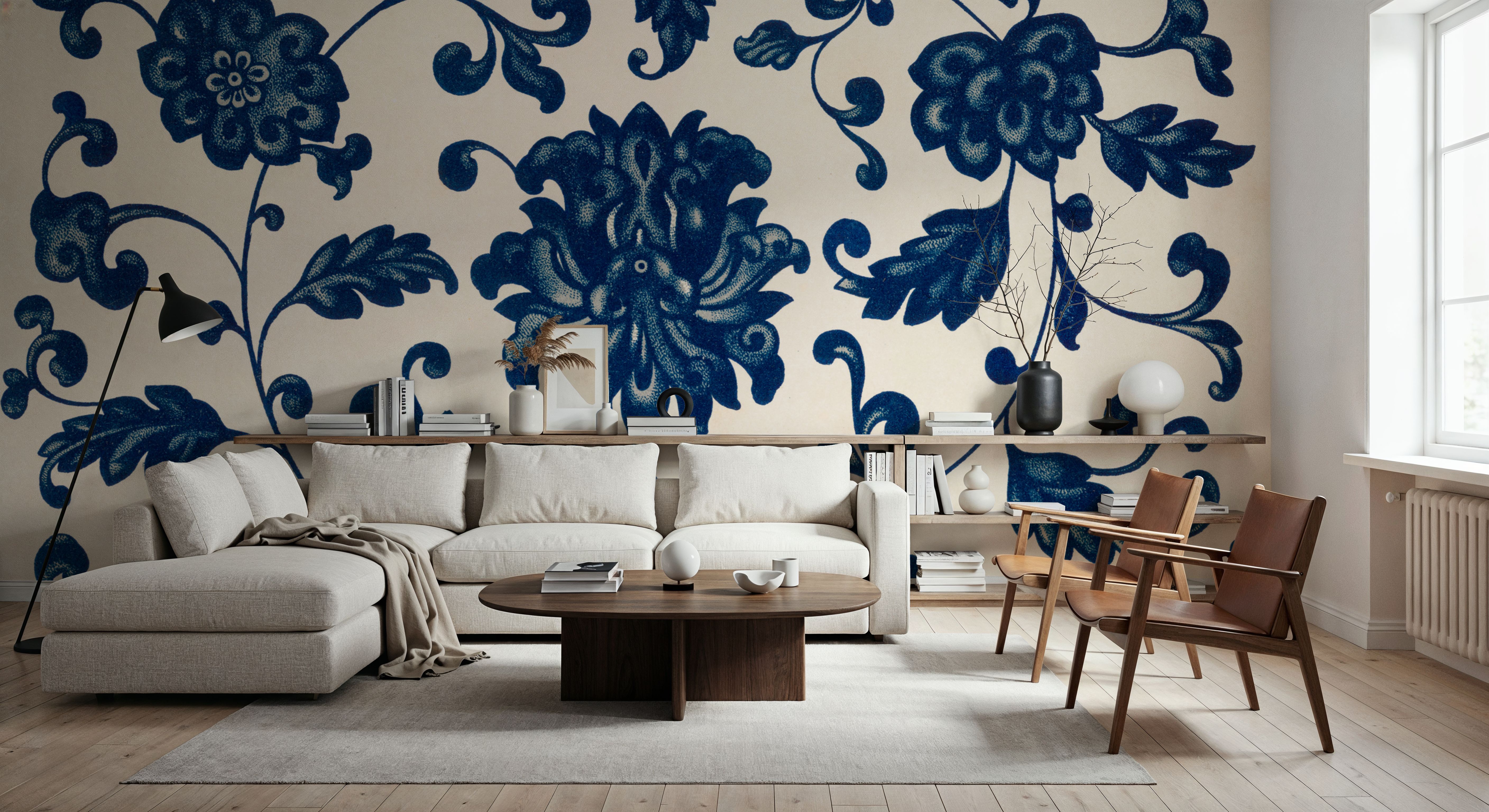 Chinese Ornament, Blue Flowers