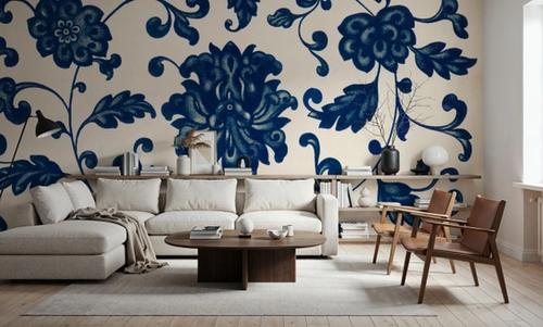 Chinese Ornament, Blue Flowers