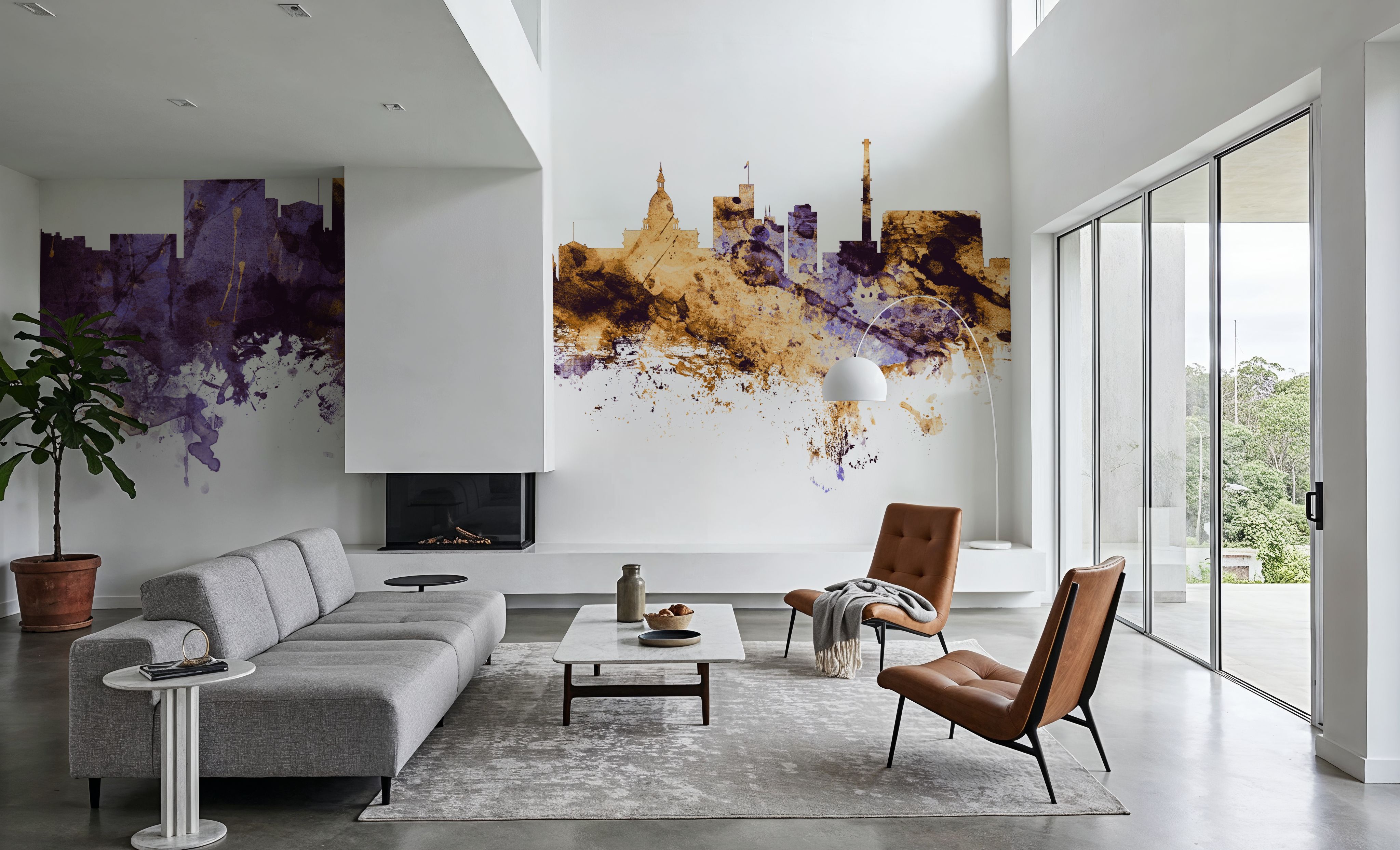 Lansing Michigan Skyline Purple & Gold, Wallpaper