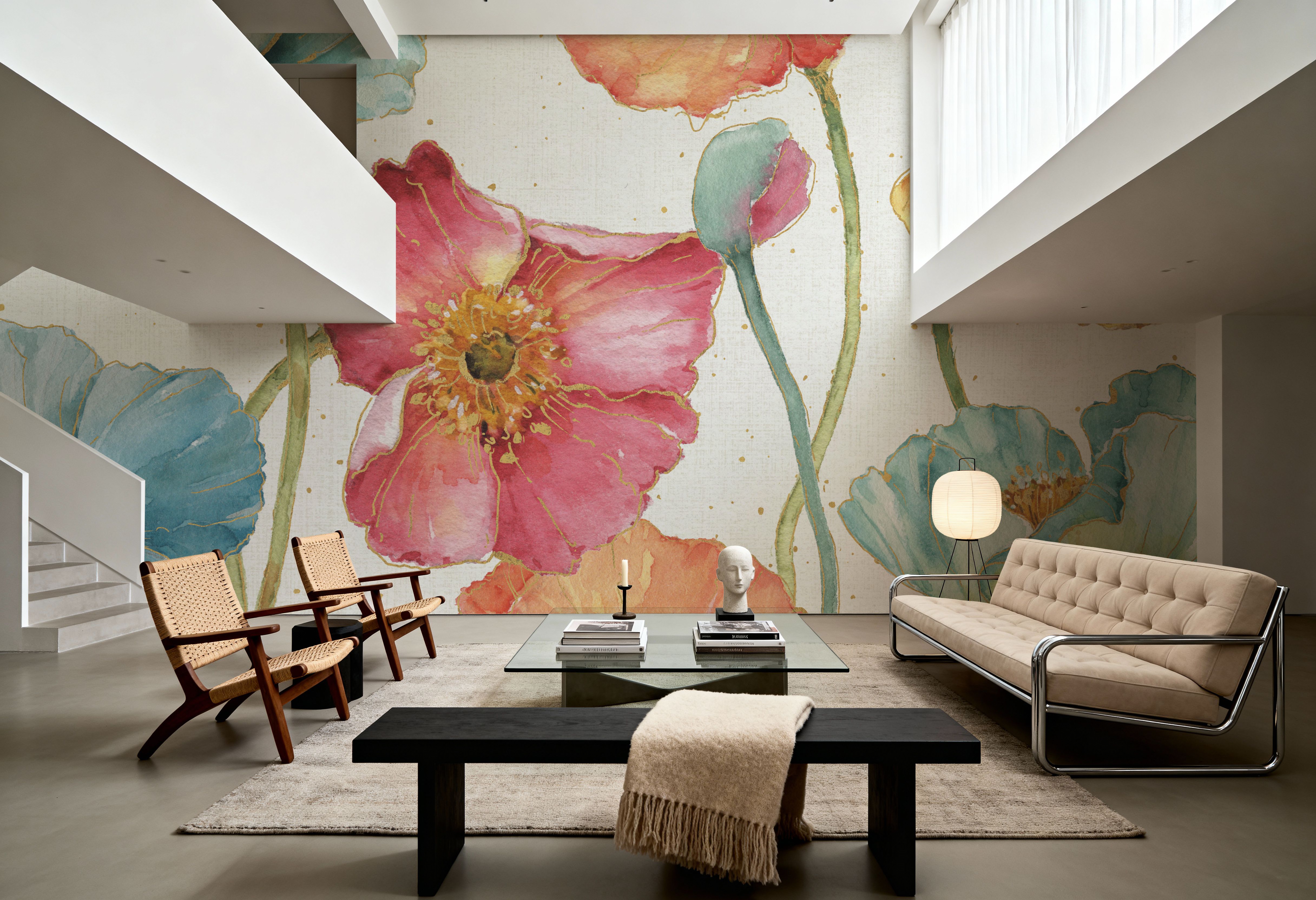 Wall Mural - Spring Softies I - Floral Nature mural wallpaper - Hallway staircases - Wallism US - Premium, Textured or Peel & Stick