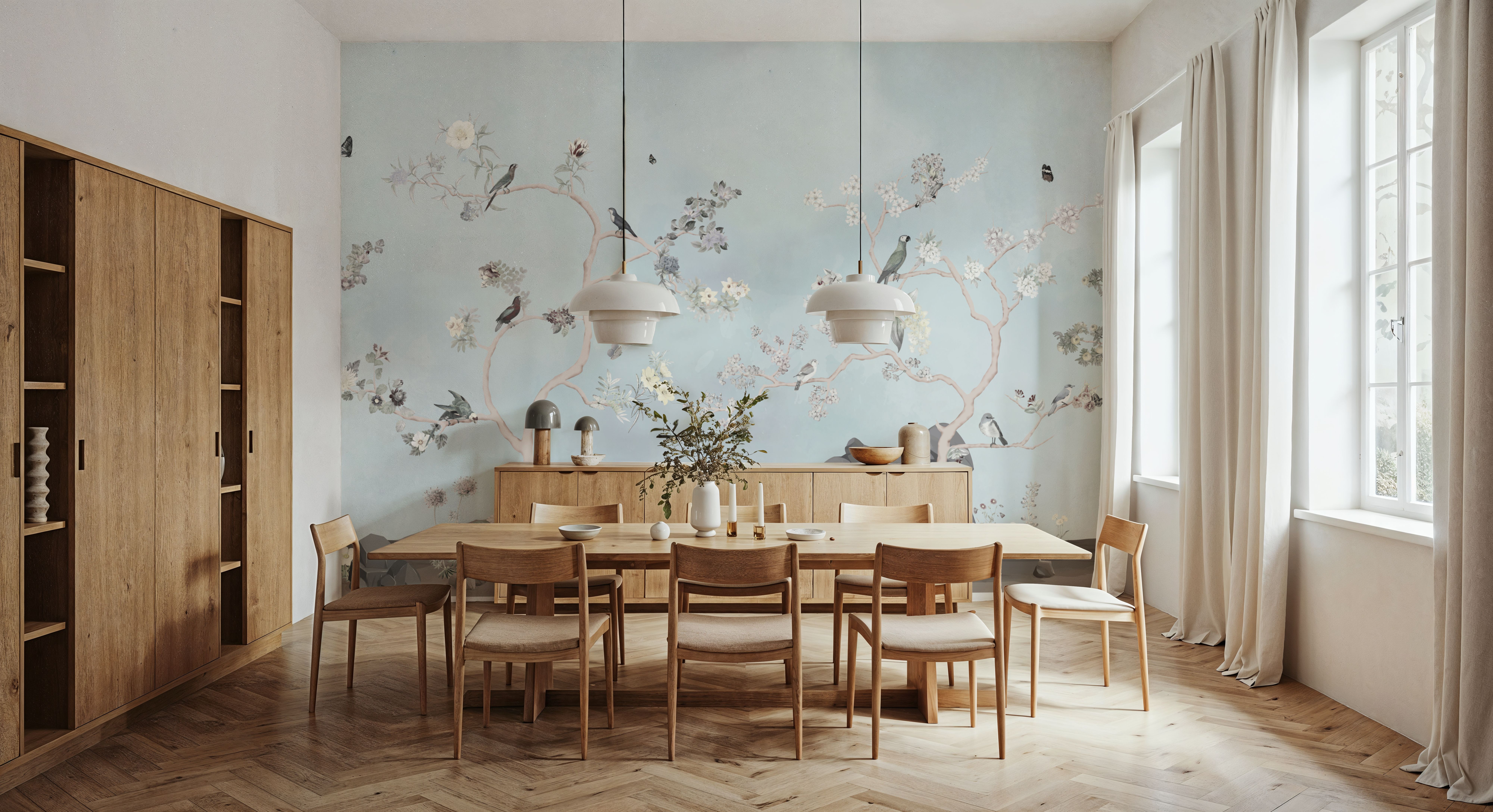 Birds in the Garden Light Blue, Wallpaper