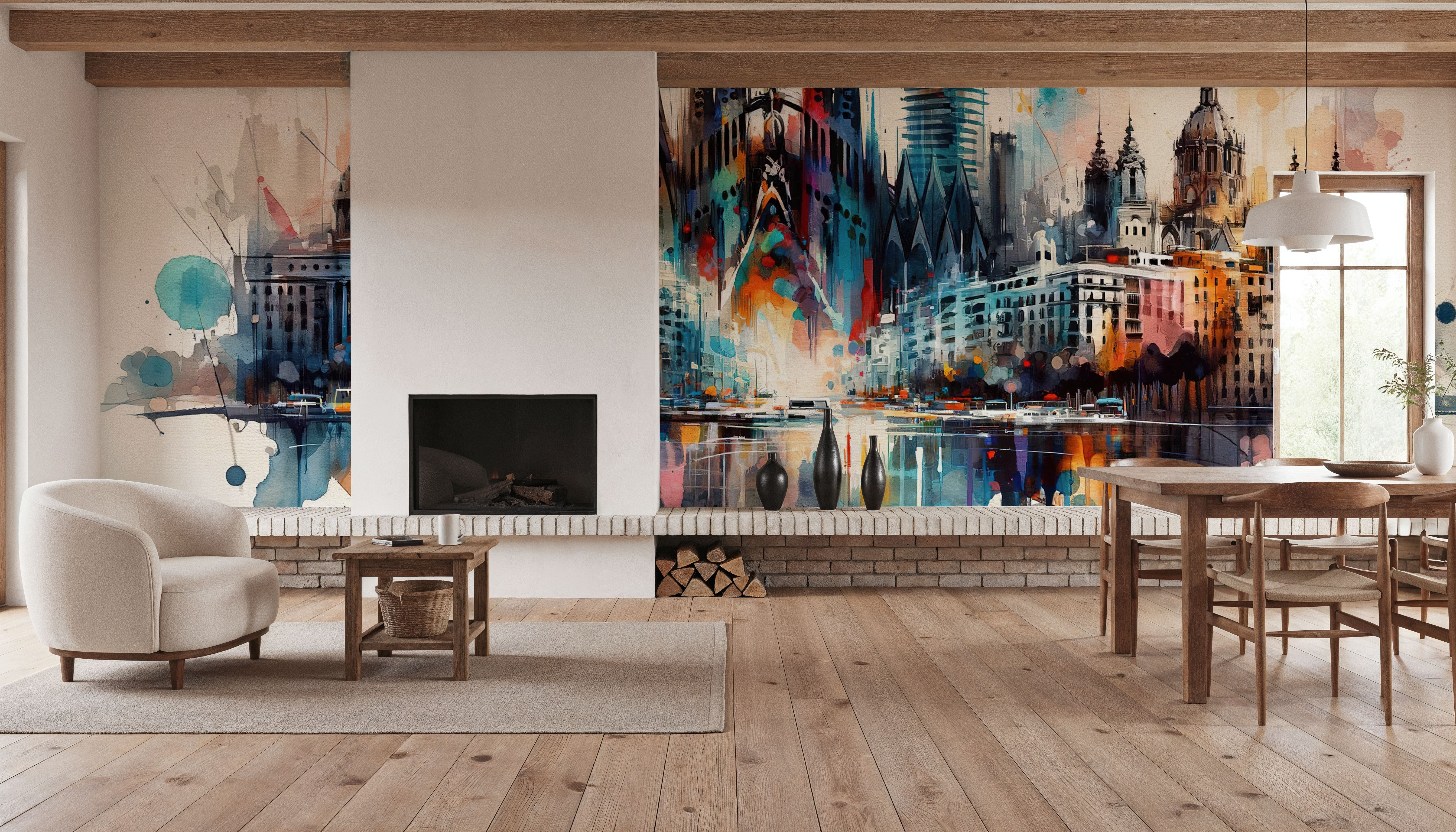 Watercolor Skyline Barcelona I