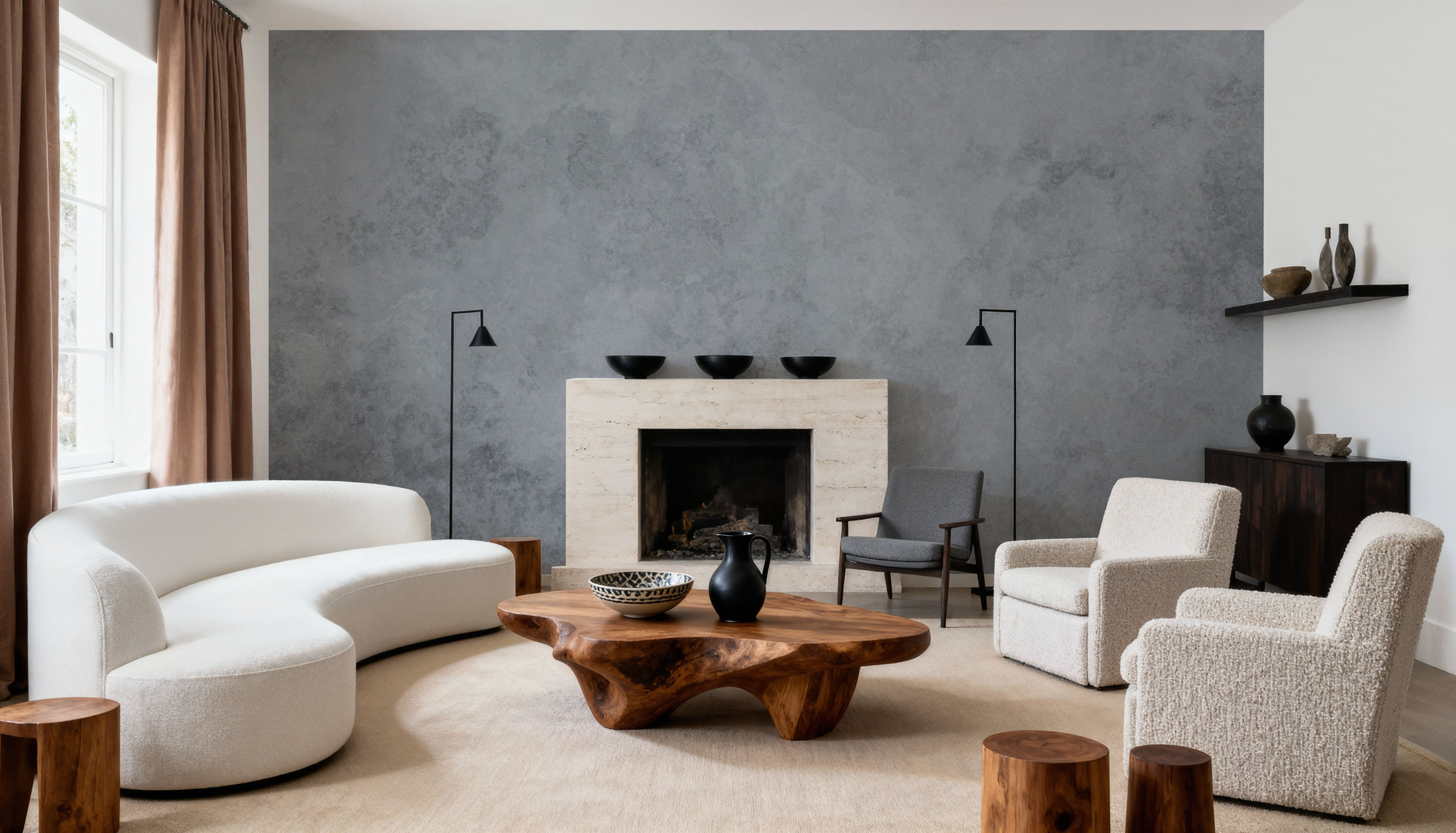 Subtle Plaster Wall, Grey, Wallpaper