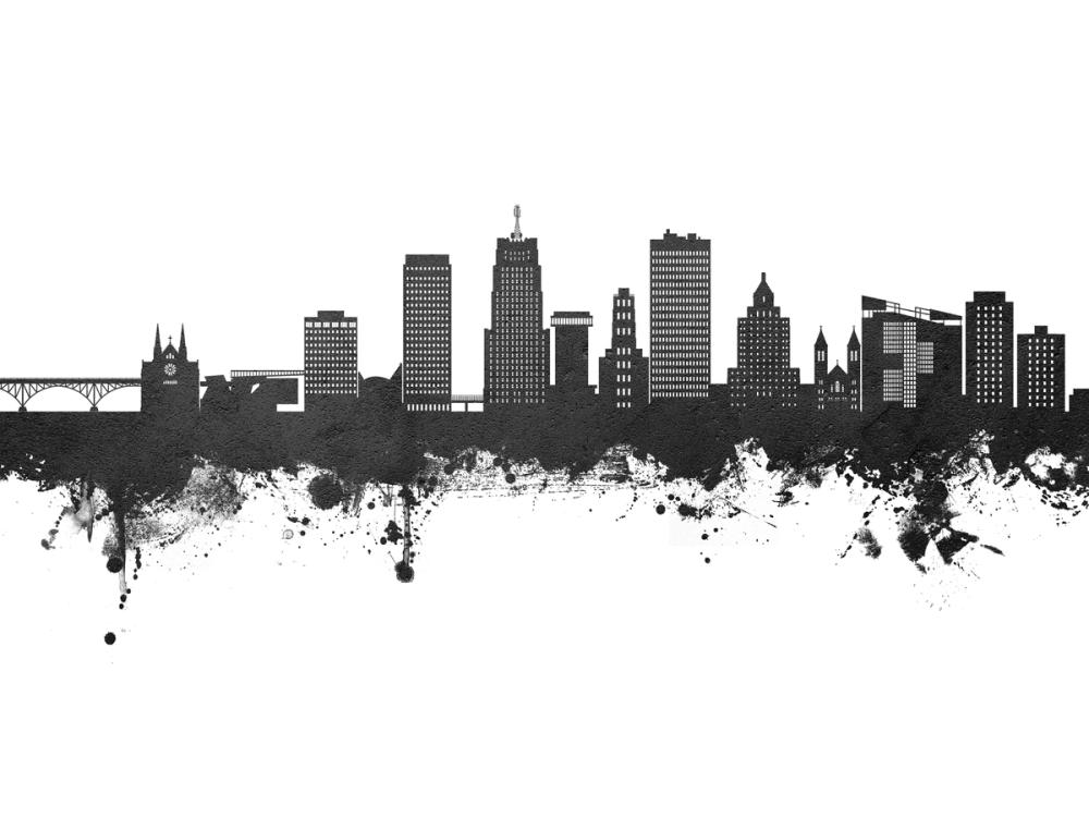 Akron Ohio Skyline Black & White