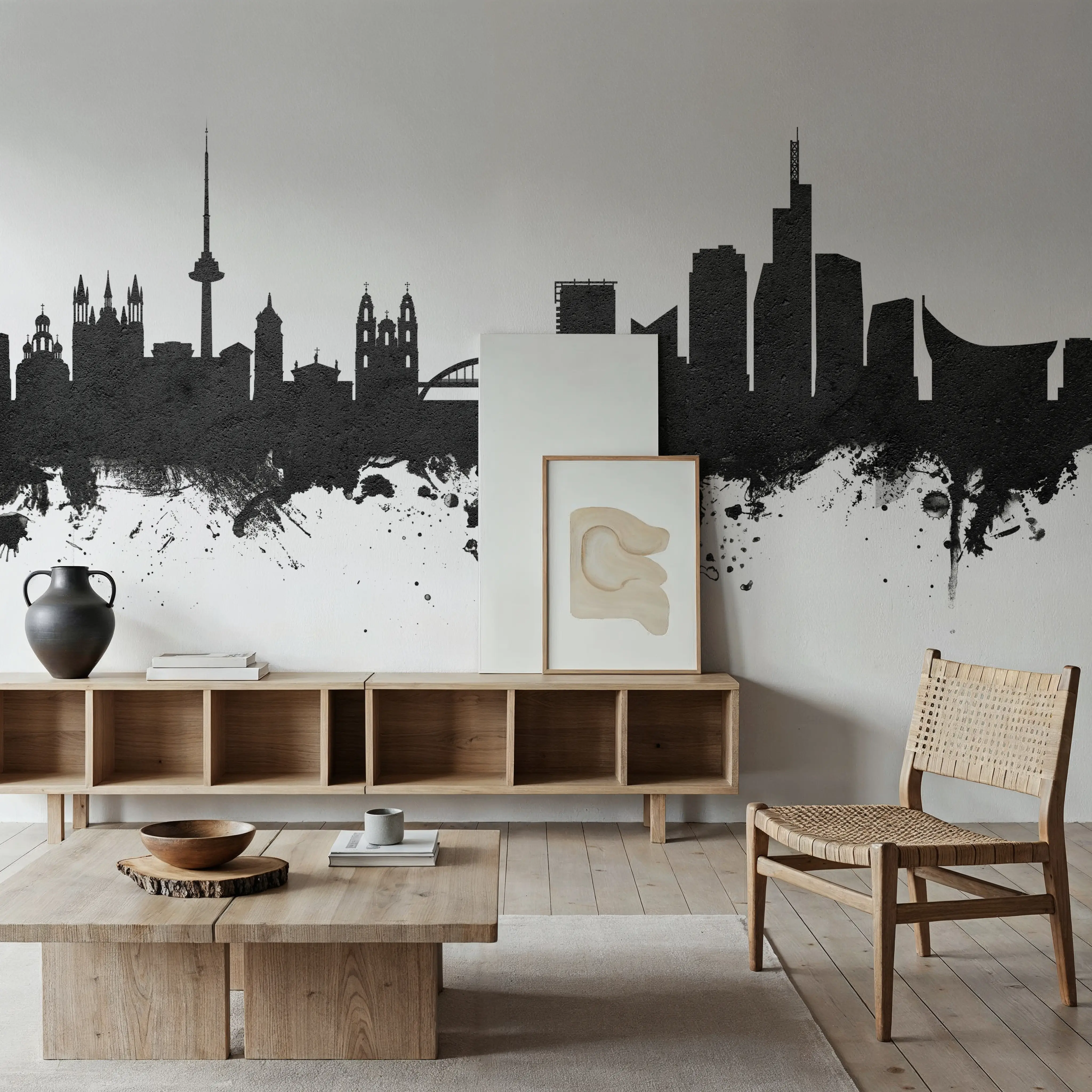 Wall Mural - Vilnius Lithuania Skyline Black & White - Graphics mural wallpaper - Gray - Bedroom - Wallism UK - Peel & Stick or Paste-the-Wall