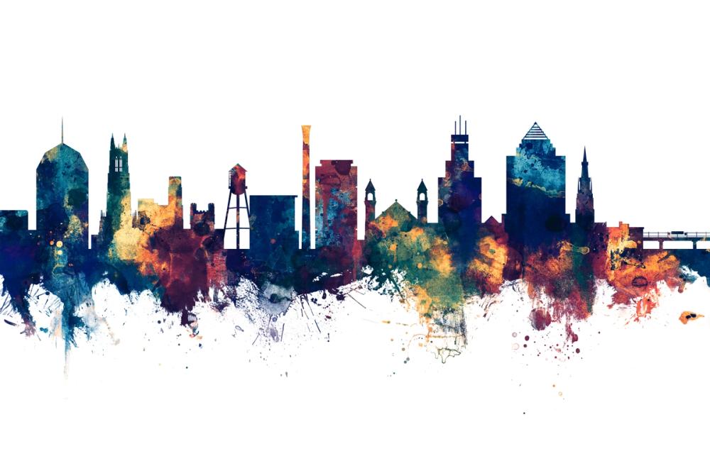 Durham North Carolina Skyline Blue & Bronze
