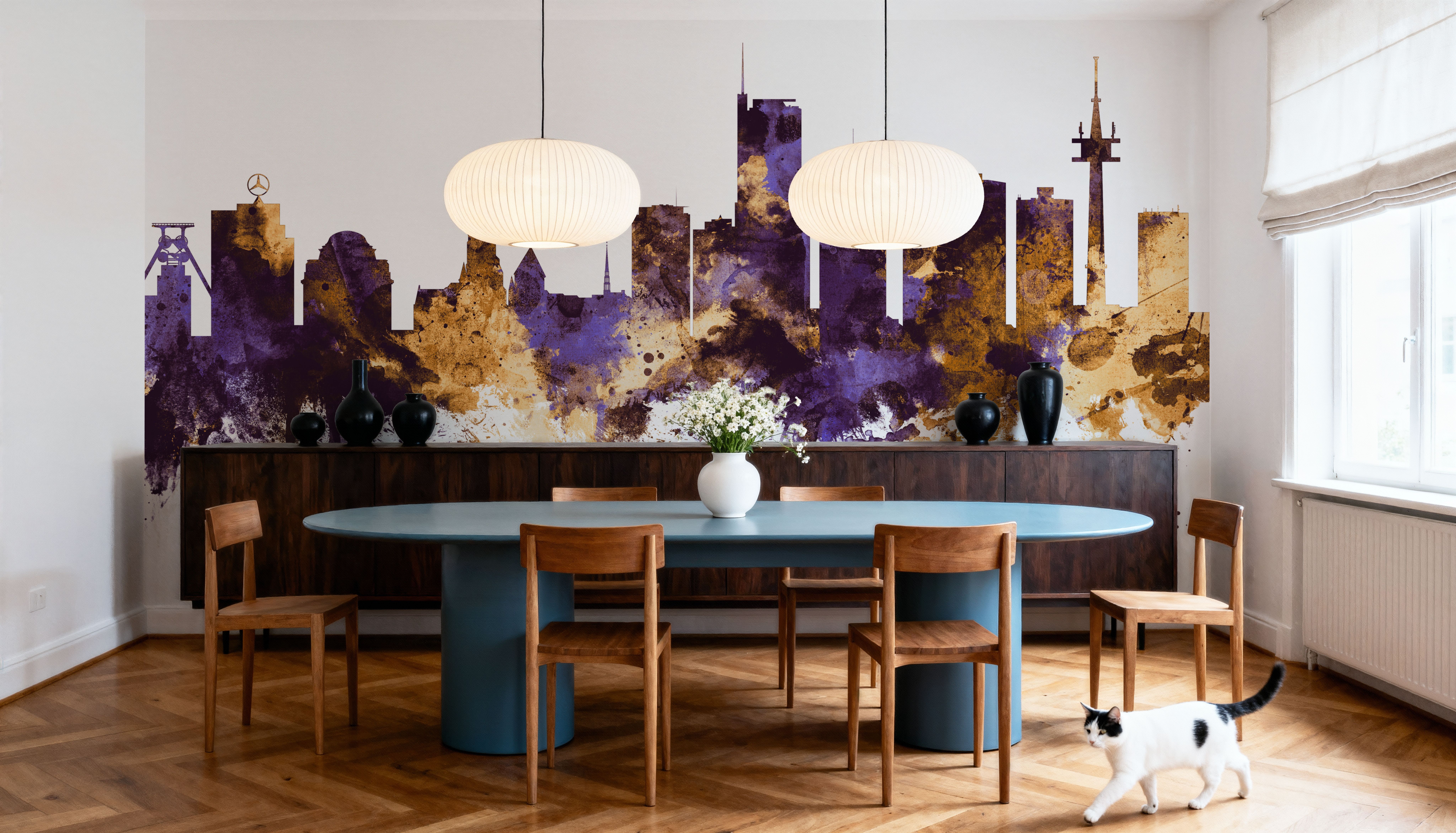Essen Germany Skyline Purple & Gold