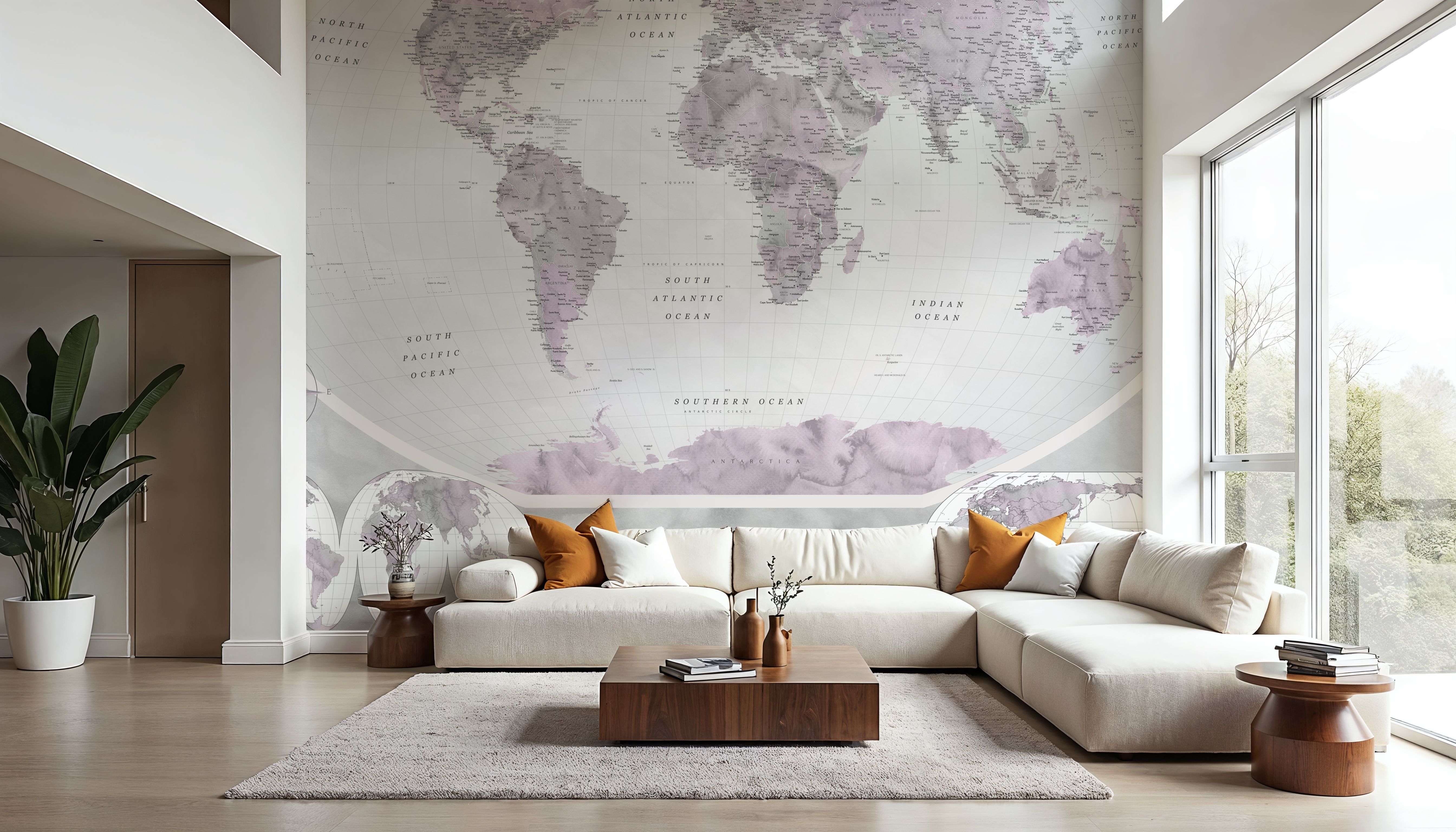 World Map Atlas Pink