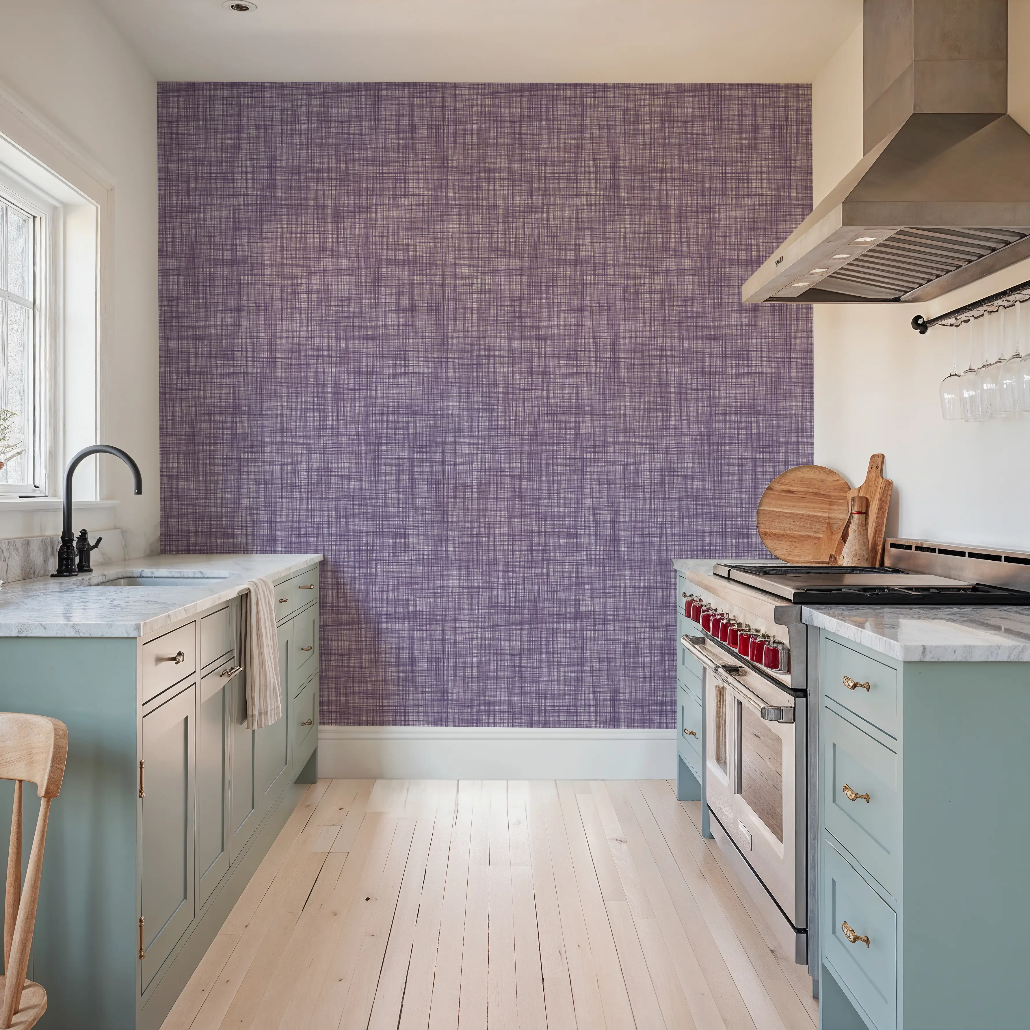 Wallpaper - Mottled Linen Effect, Grape - Lines - Purple - Living room - Wallism UK - Peel & Stick or Paste-the-Wall